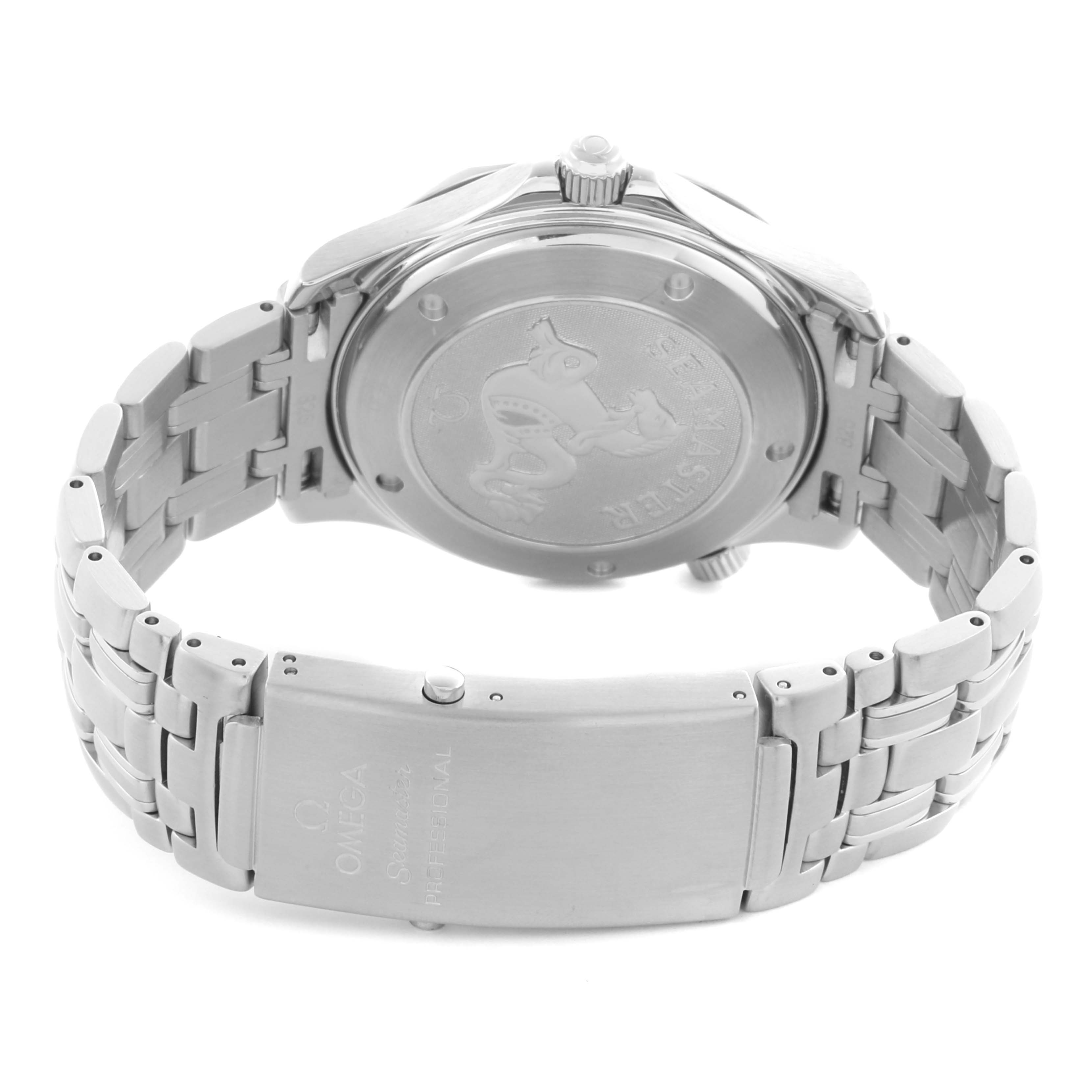 The image shows the back and clasp of an Omega Seamaster 212.30.41.20.01.002 Men
s Stainless Steel Black Dial 212.30.41.20.01.002 Men
s Stainless Steel Black Dial watch, highlighting the bracelet and case back.