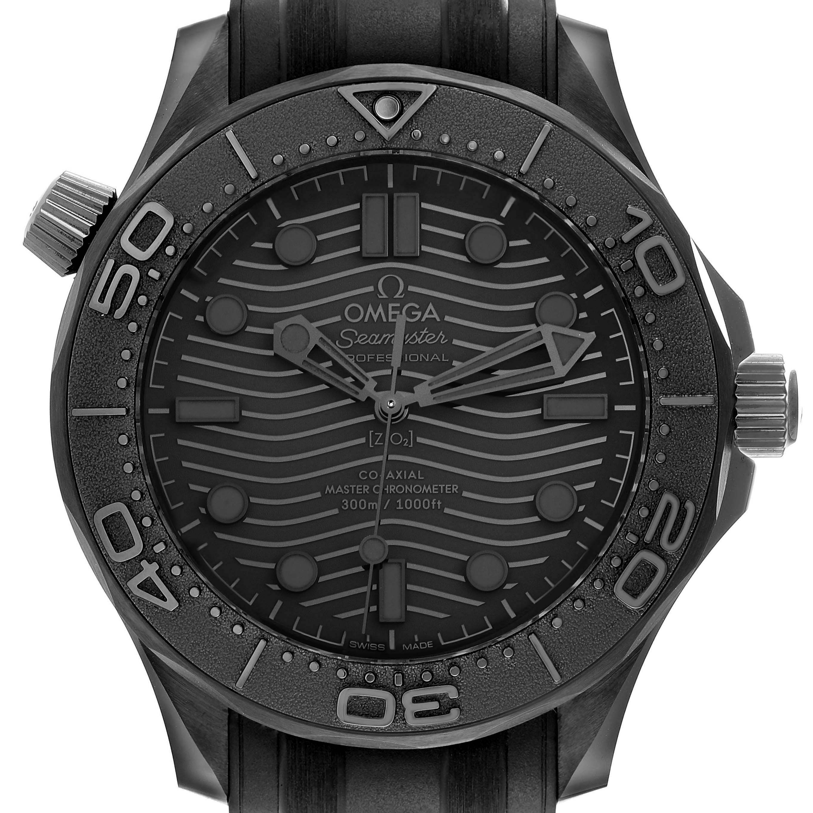 The Omega Seamaster 210.92.44.20.01.003 Men's Ceramic Black Dial 210.92.44.20.01.003 Men's Ceramic Black Dial watch is shown from a front view, displaying its face, bezel, and crown details.