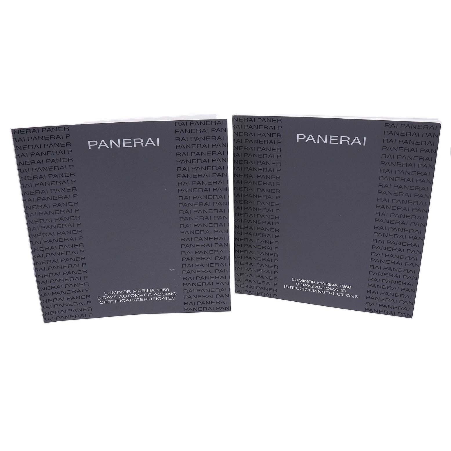 The image shows Panerai Luminor PAM00312 Men's Stainless Steel Black Dial model booklets titled "Certificates" and "Instructions."
