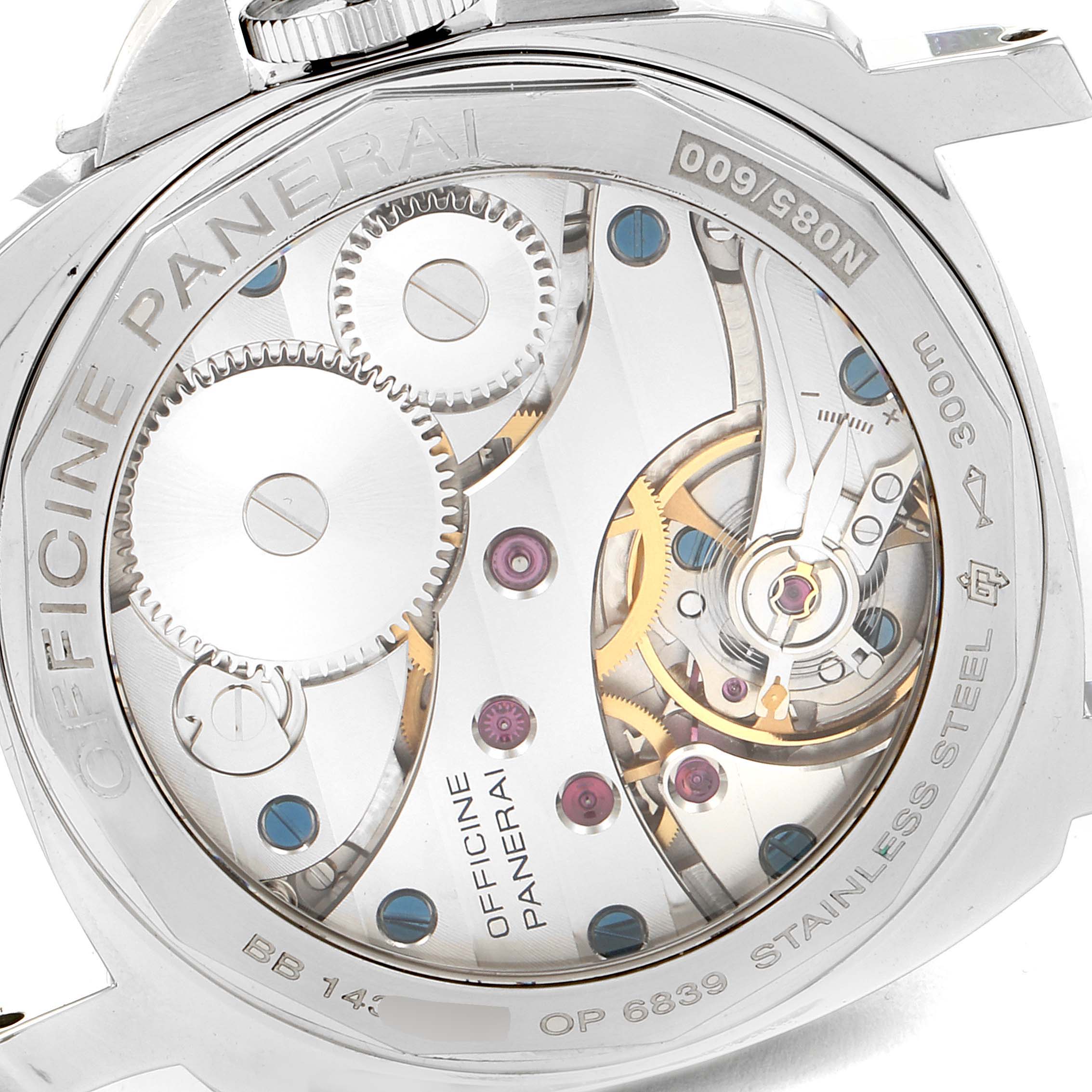 This image shows the back view of a Panerai Luminor PAM00219 Men's Stainless Steel Black Dial PAM00219 Men's Stainless Steel Black Dial watch, highlighting its internal mechanical components and markings.