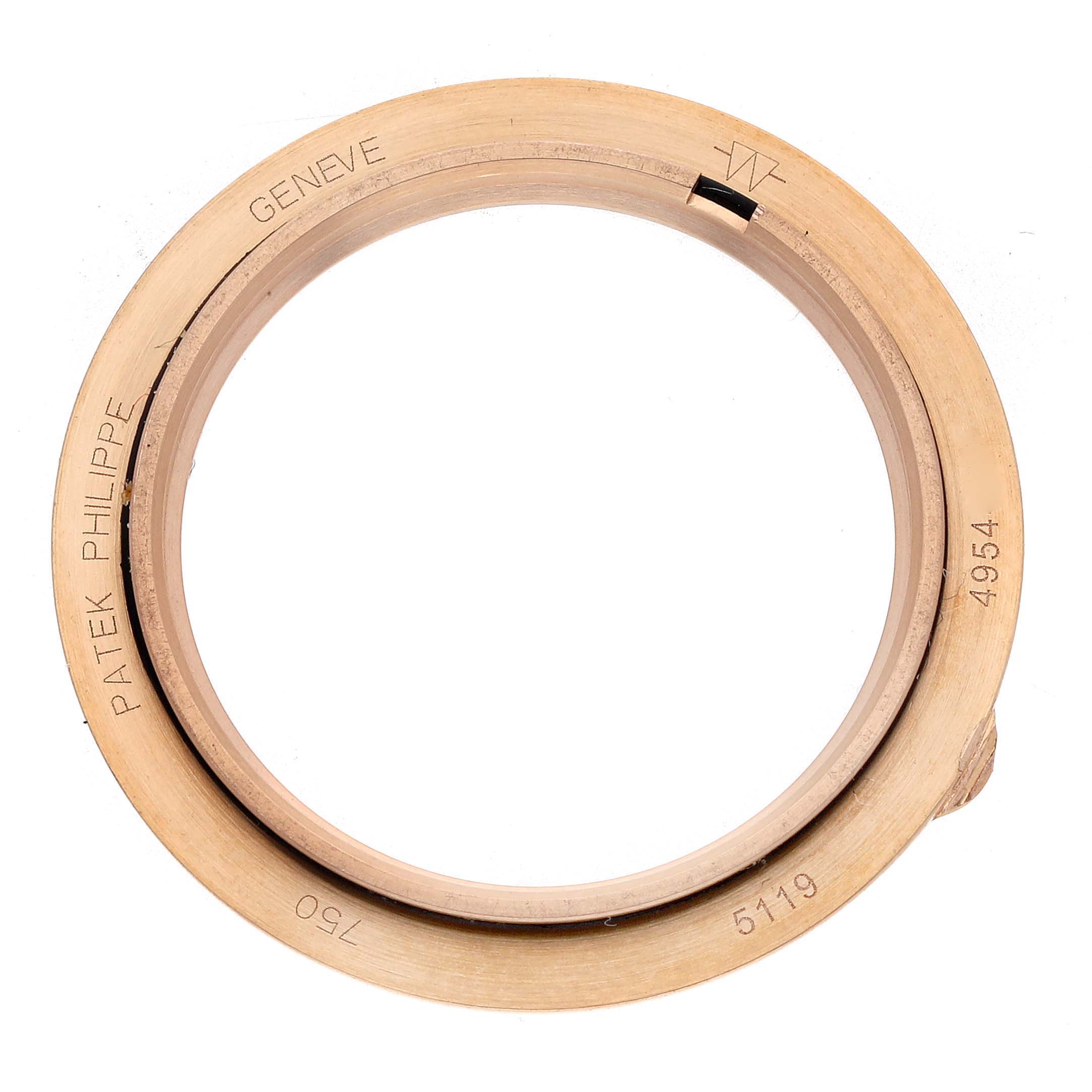 The image shows a top view of the bezel for a Patek Philippe Calatrava 5119R-001 Men's Rose Gold White Dial 5119R-001 Men's Rose Gold White Dial model watch.