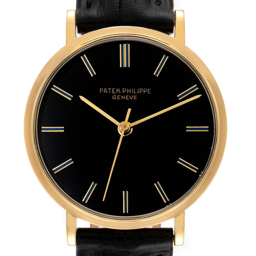 Patek Philippe Calatrava Yellow Gold Black Dial Vintage Mens Watch 3569 SwissWatchExpo