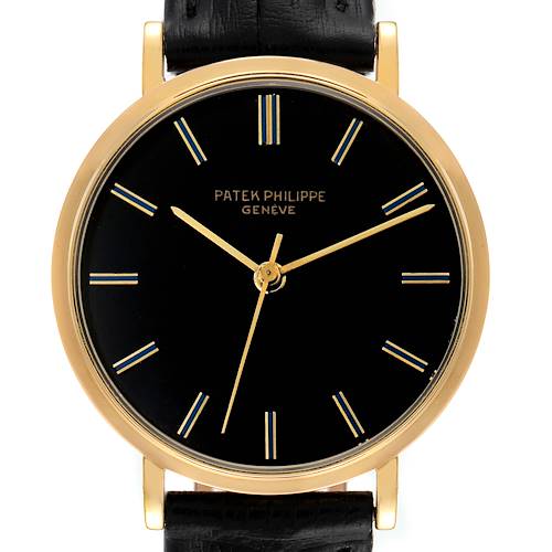 Photo of Patek Philippe Calatrava Yellow Gold Black Dial Vintage Mens Watch 3569