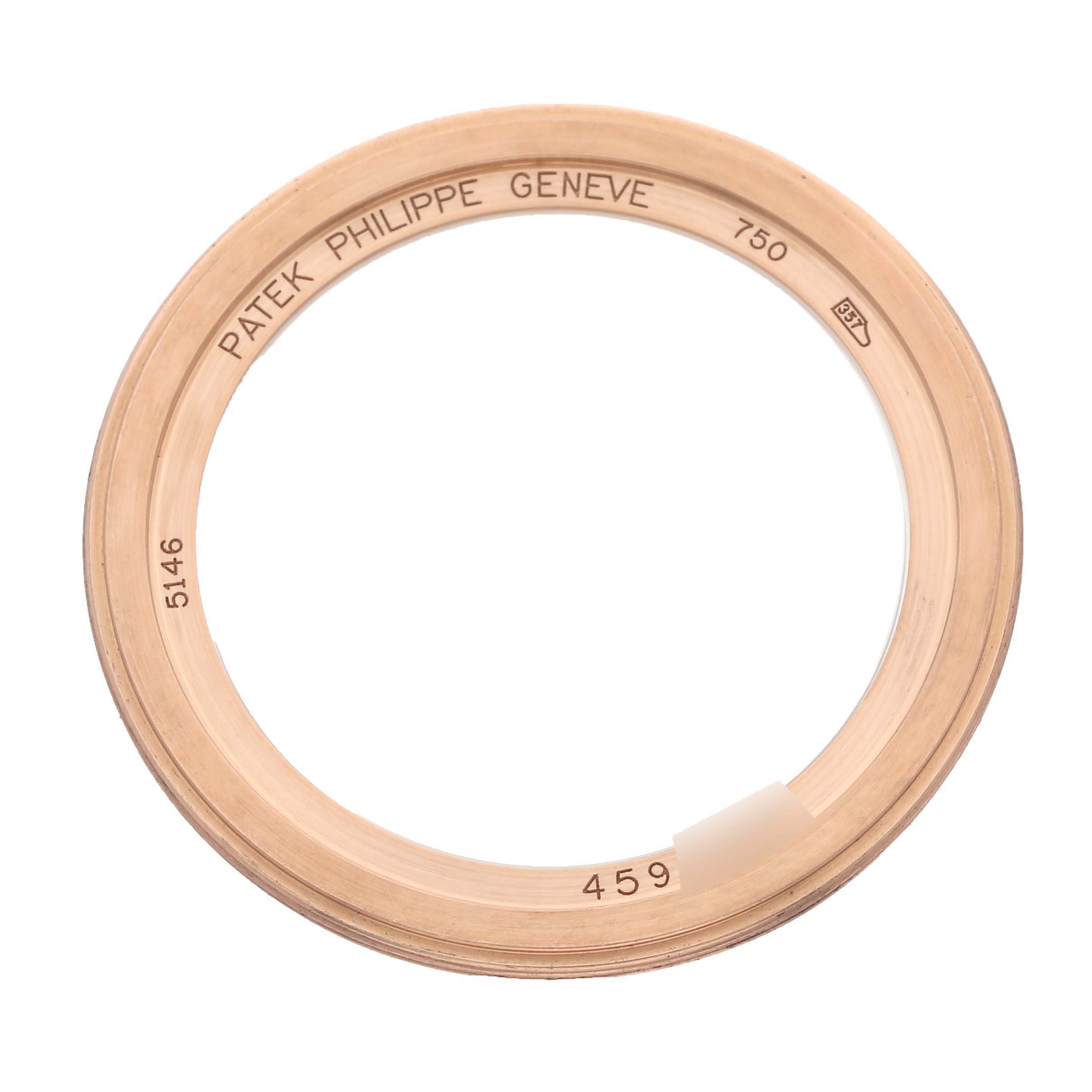 The image shows a bezel for a Patek Philippe Complications 5146R Men's Rose Gold Beige Dial 5146R Men's Rose Gold Beige Dial watch, viewed from above.