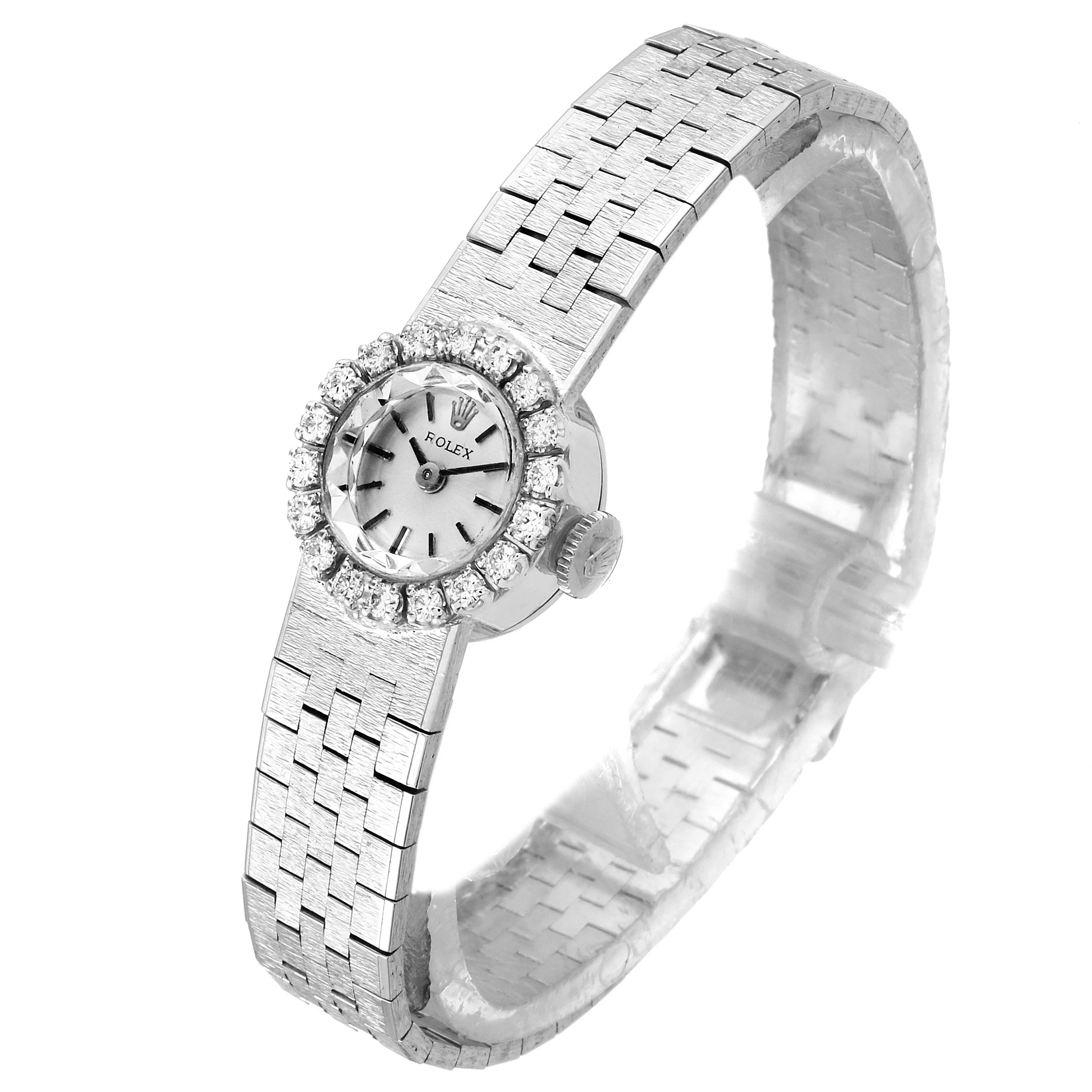 The image shows a Rolex Cocktail 4431 Women's White Gold Silver Dial 4431 Women's White Gold Silver Dial model watch at a slight angle, highlighting the dial, bezel, and bracelet.