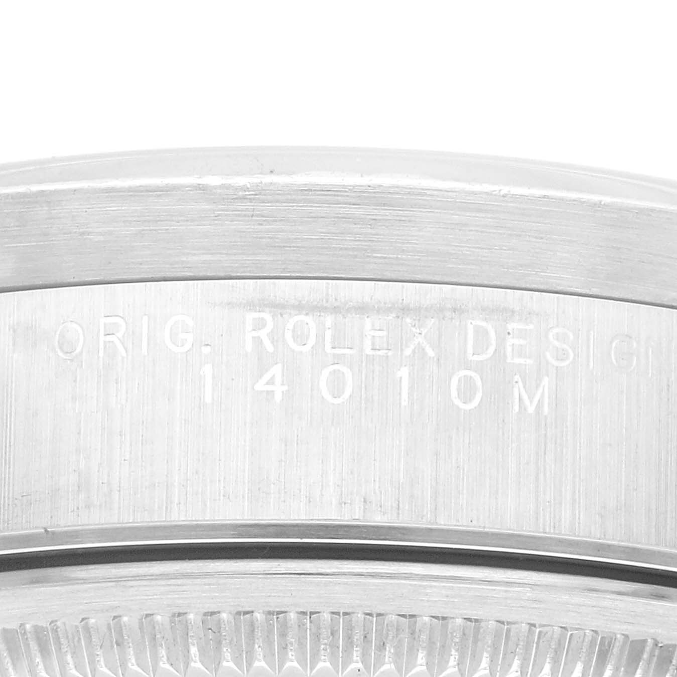 The image shows a close-up of the case back of an Air-King model by Rolex, featuring the engraved model number.