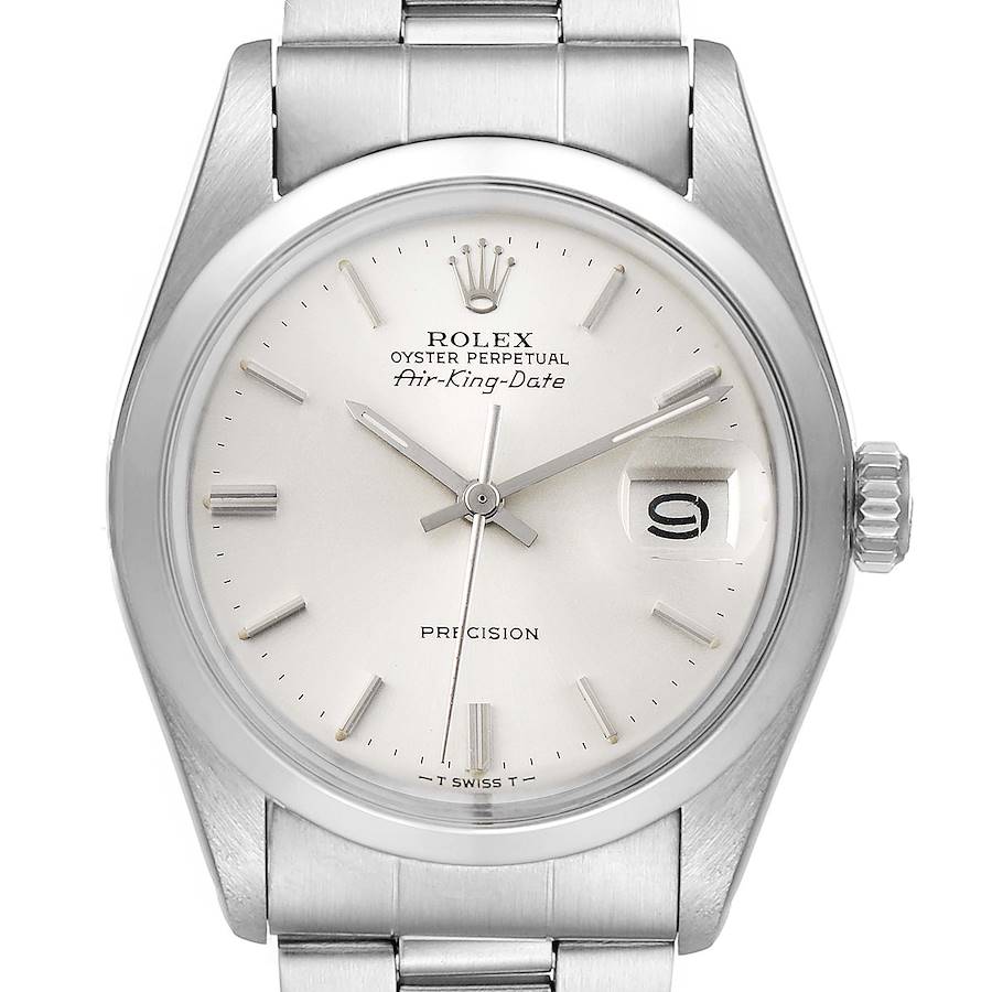 Rolex Air King Date Vintage Stainless Steel Silver Dial Mens Watch 5700 SwissWatchExpo