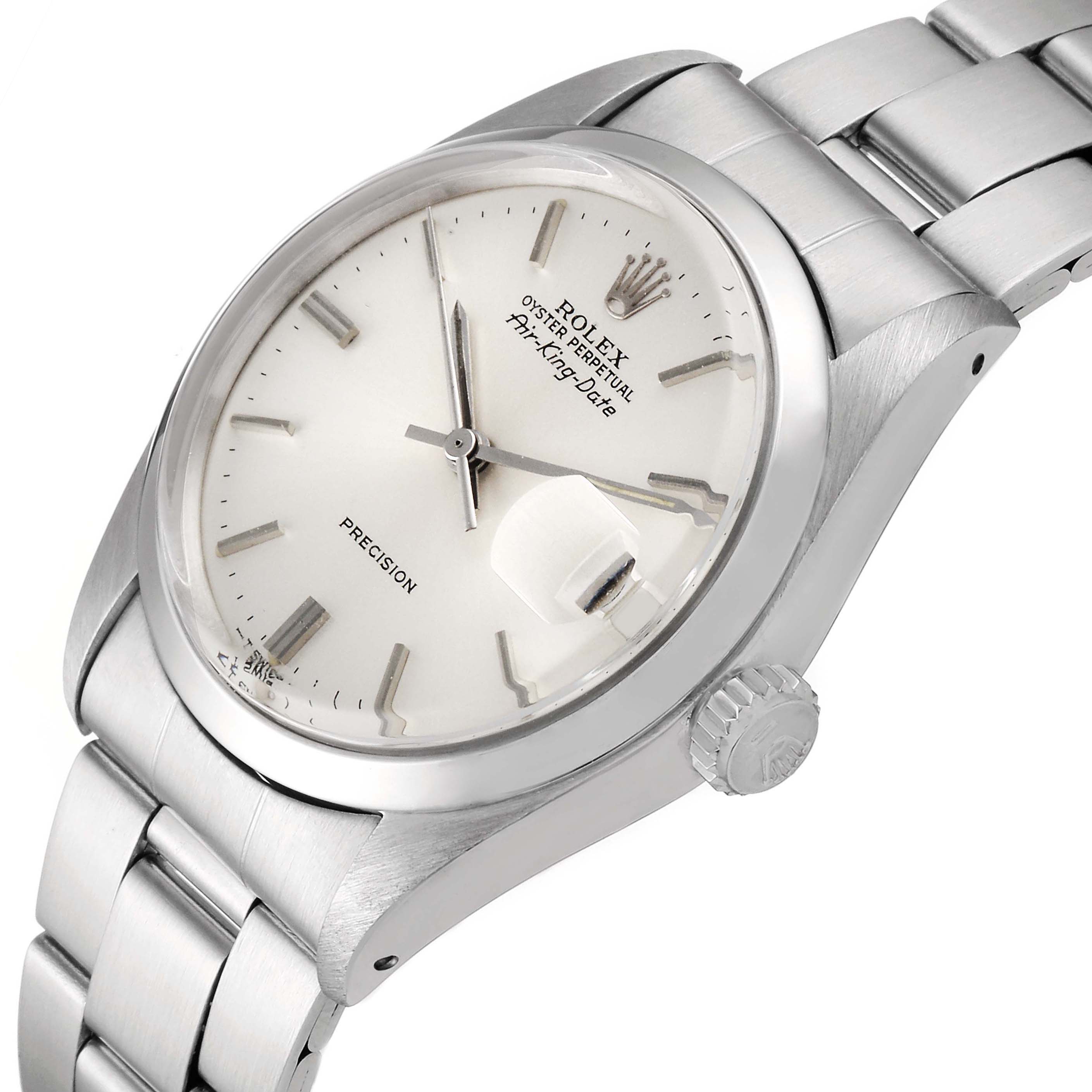 The image shows a Rolex Vintage Collection 5700 Men's Stainless Steel Silver Dial 5700 Men's Stainless Steel Silver Dial watch at a three-quarter angle, displaying its dial, crown, bracelet, and side profile.