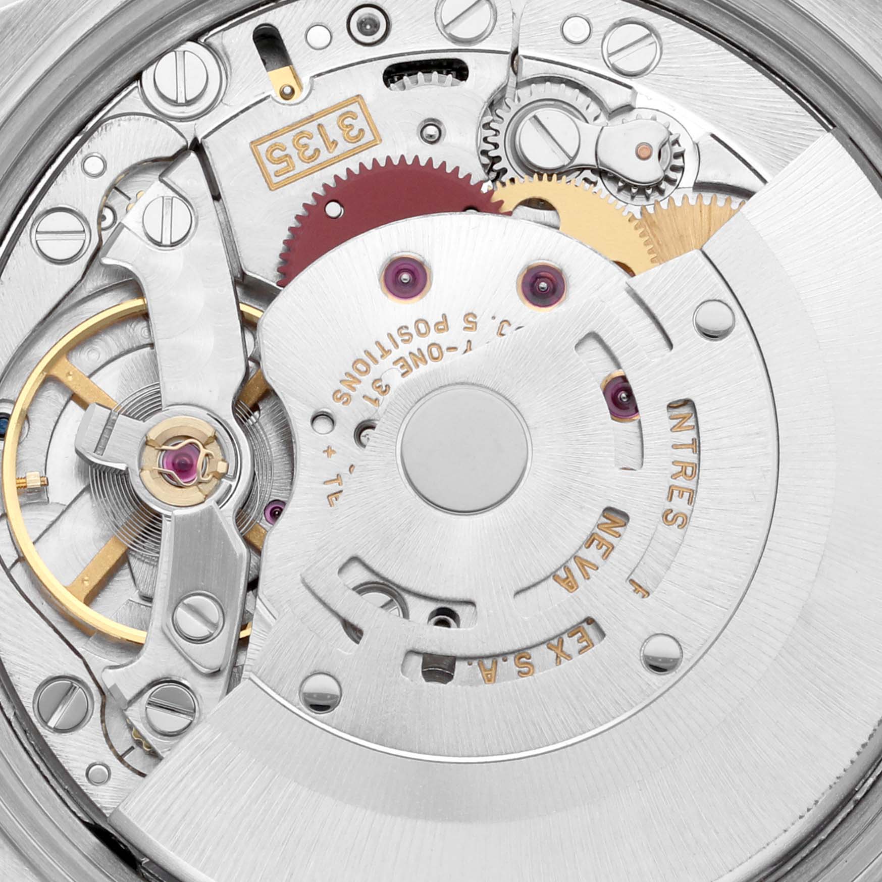 This close-up image shows the intricate internal mechanism of the Rolex Date 15210 Men
s Stainless Steel Silver Dial 15210 Men
s Stainless Steel Silver Dial model watch.