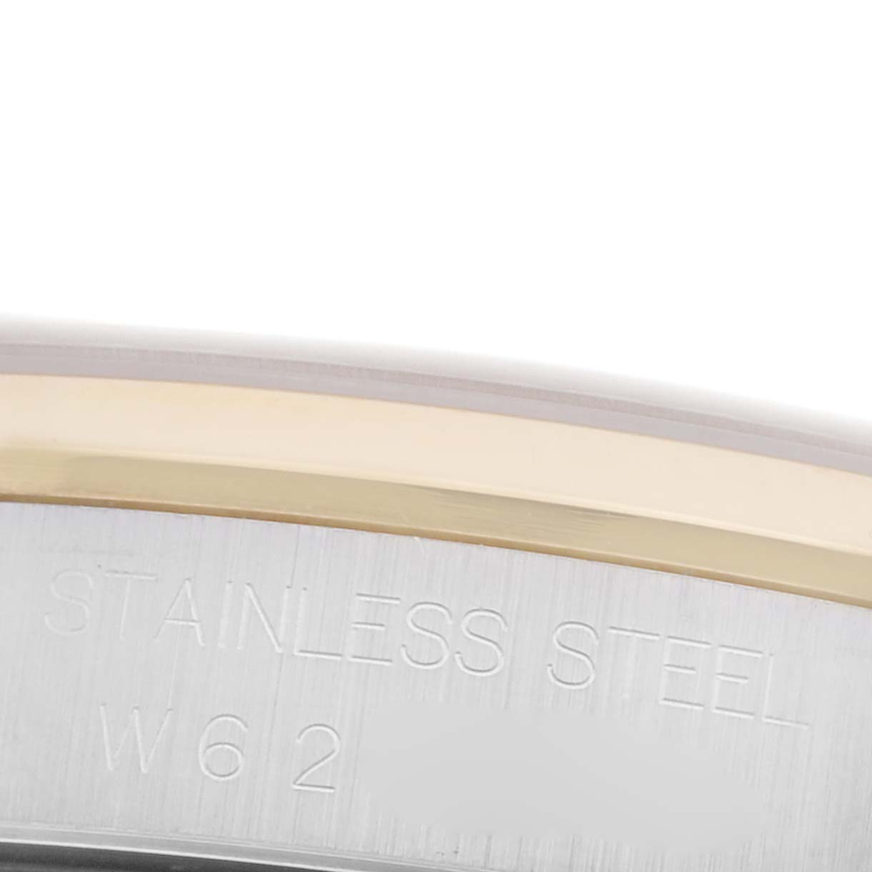 This image shows a close-up of the bezel and case side of a Rolex Datejust 16203 Men's Steel and Gold (two tone) Champagne Dial 16203 Men's Steel and Gold (two tone) Champagne Dial, highlighting the stainless steel and gold tones.