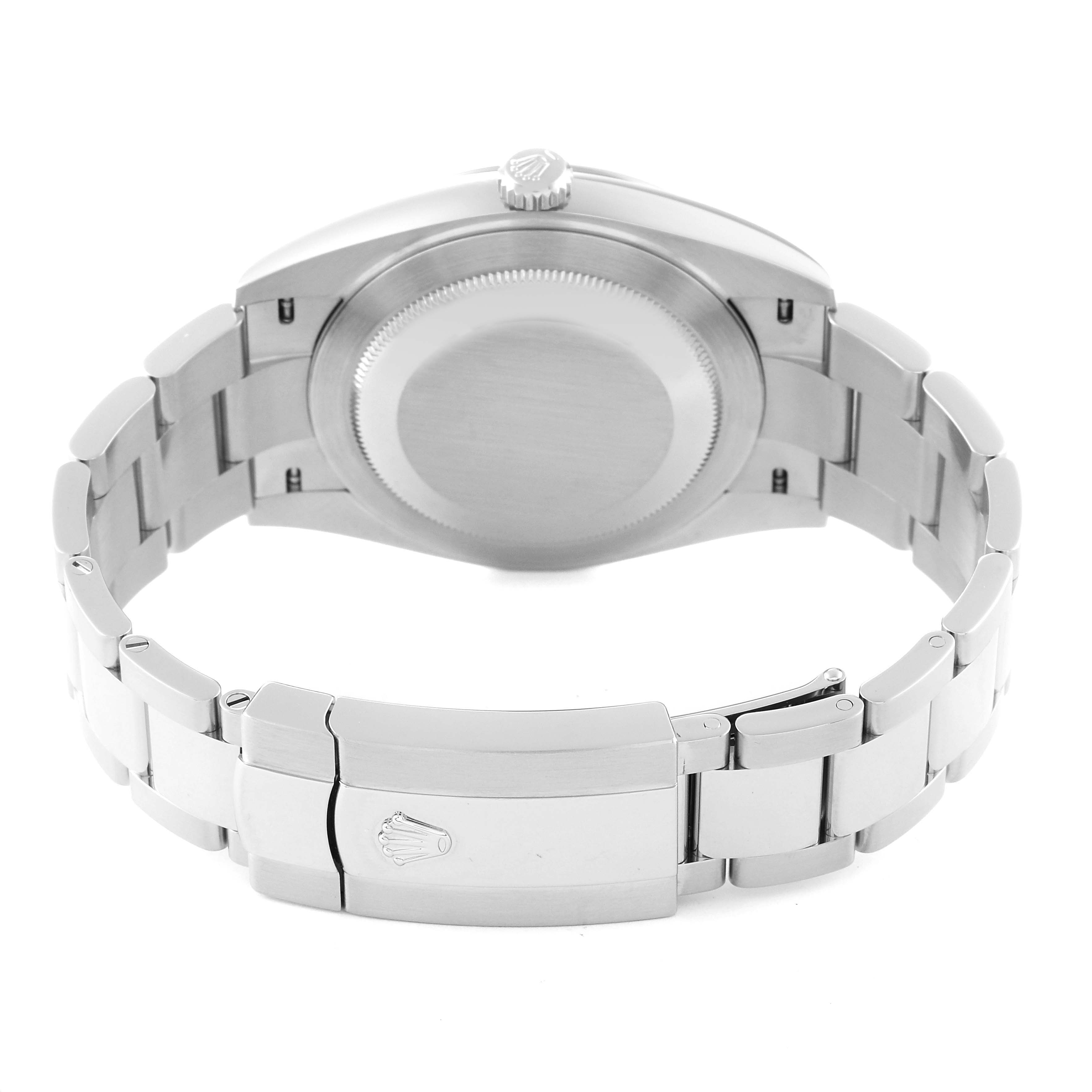 This image shows the back view of the Rolex Datejust 41 126334 Men
s Stainless Steel Grey Dial 126334 Men
s Stainless Steel Grey Dial, highlighting the watch case, clasp, and bracelet.