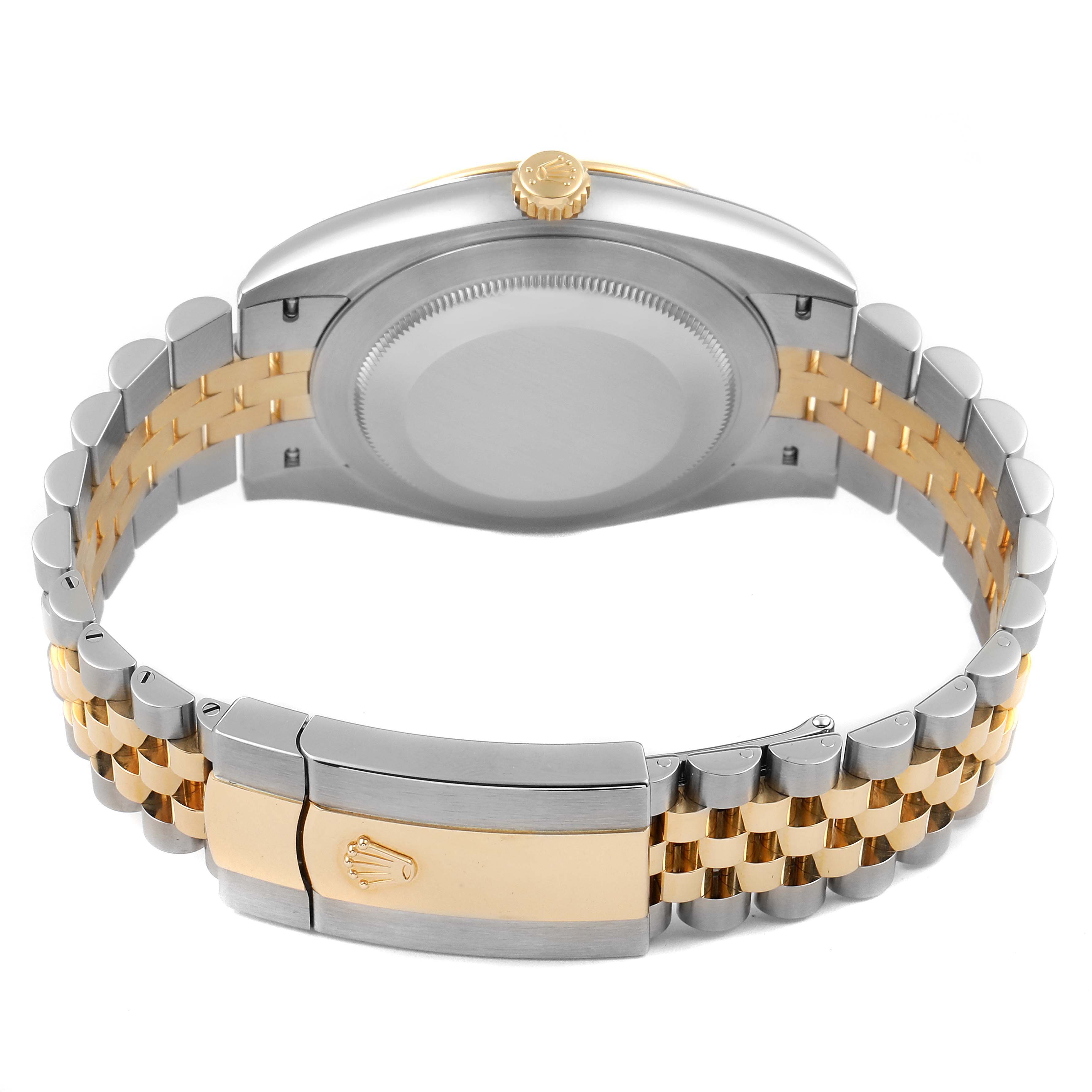 The image shows the back view of the Rolex Datejust 41 126333 Men's Steel and Gold (two tone) Grey Dial 126333 Men's Steel and Gold (two tone) Grey Dial watch, highlighting its clasp and two-tone bracelet.