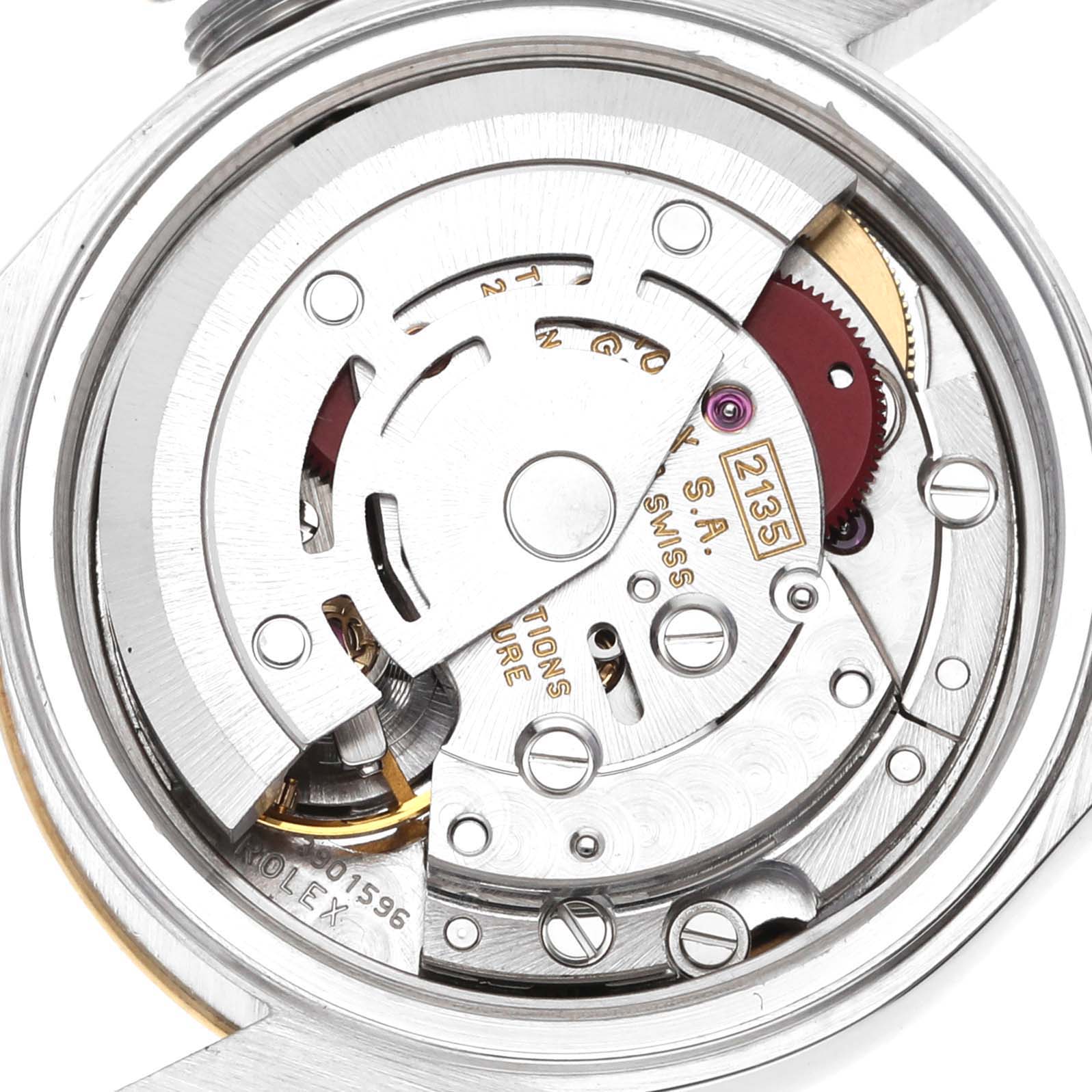 This image shows the intricate internal mechanism of the Rolex Datejust 69173 Women's Steel and Gold (two tone) Champagne Dial 69173 Women's Steel and Gold (two tone) Champagne Dial model watch from a close-up angle.