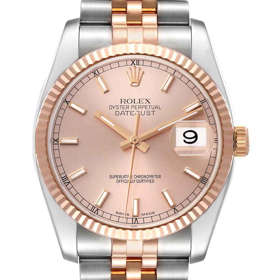 Rolex Datejust Steel Rose Gold Pink Dial Mens Watch 116231 Box Papers SwissWatchExpo