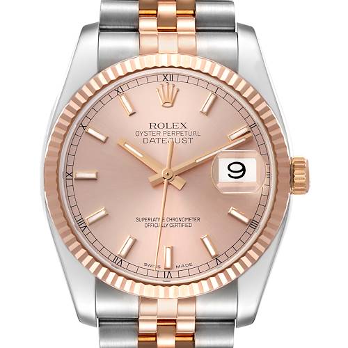 Photo of Rolex Datejust Steel Rose Gold Pink Dial Mens Watch 116231 Box Papers