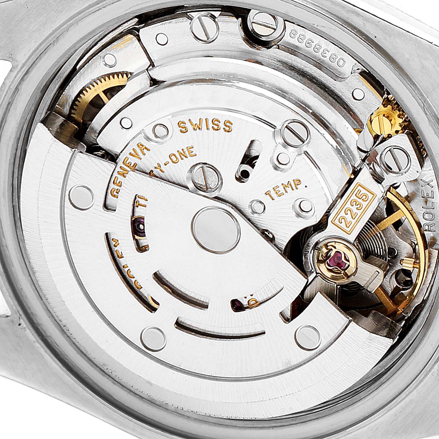 The image shows the internal mechanical movement of a Rolex Datejust 79174 Women's Stainless Steel Silver Dial 79174 Women's Stainless Steel Silver Dial watch from a rear angle.