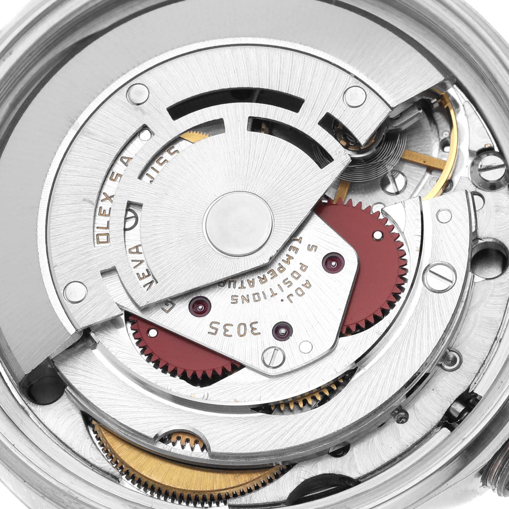This image shows the detailed internal movement mechanism of a Rolex Vintage Collection 16014 Men's Stainless Steel Silver Dial 16014 Men's Stainless Steel Silver Dial watch from a top-down angle.