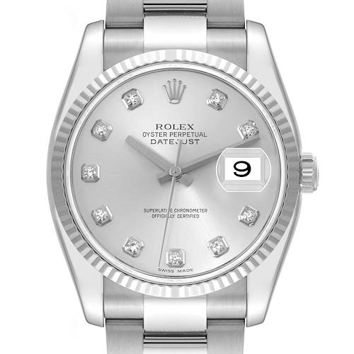 Photo of Rolex Datejust Steel White Gold Silver Diamond Dial Mens Watch 116234 Papers