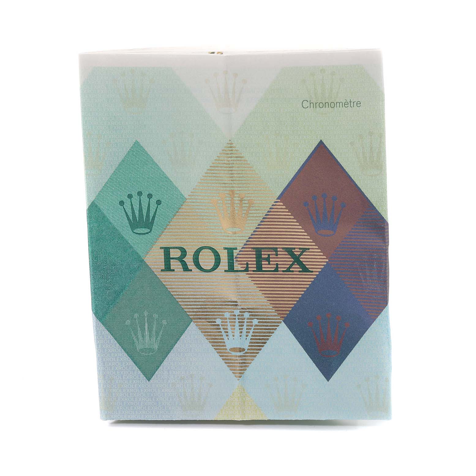 The image shows the front angle of the Rolex Datejust 116234 Men's Stainless Steel Silver Dial 116234 Men's Stainless Steel Silver Dial watch's packaging box.