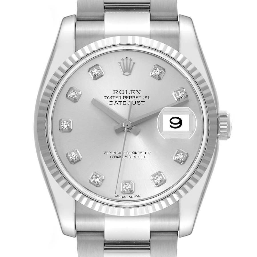 Rolex Datejust Steel White Gold Silver Diamond Dial Mens Watch 116234 Papers SwissWatchExpo