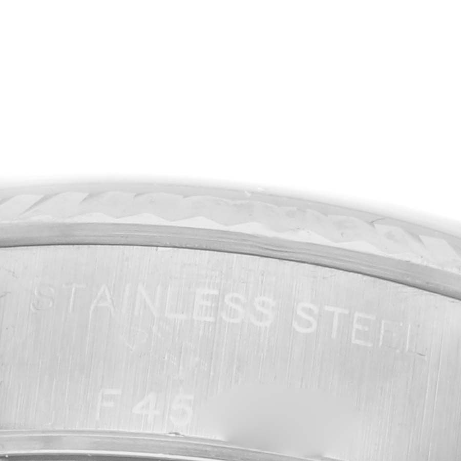 The image shows a close-up of the inner bezel edge and markings on the Rolex Datejust 79174 Women's Stainless Steel Silver Dial 79174 Women's Stainless Steel Silver Dial watch.