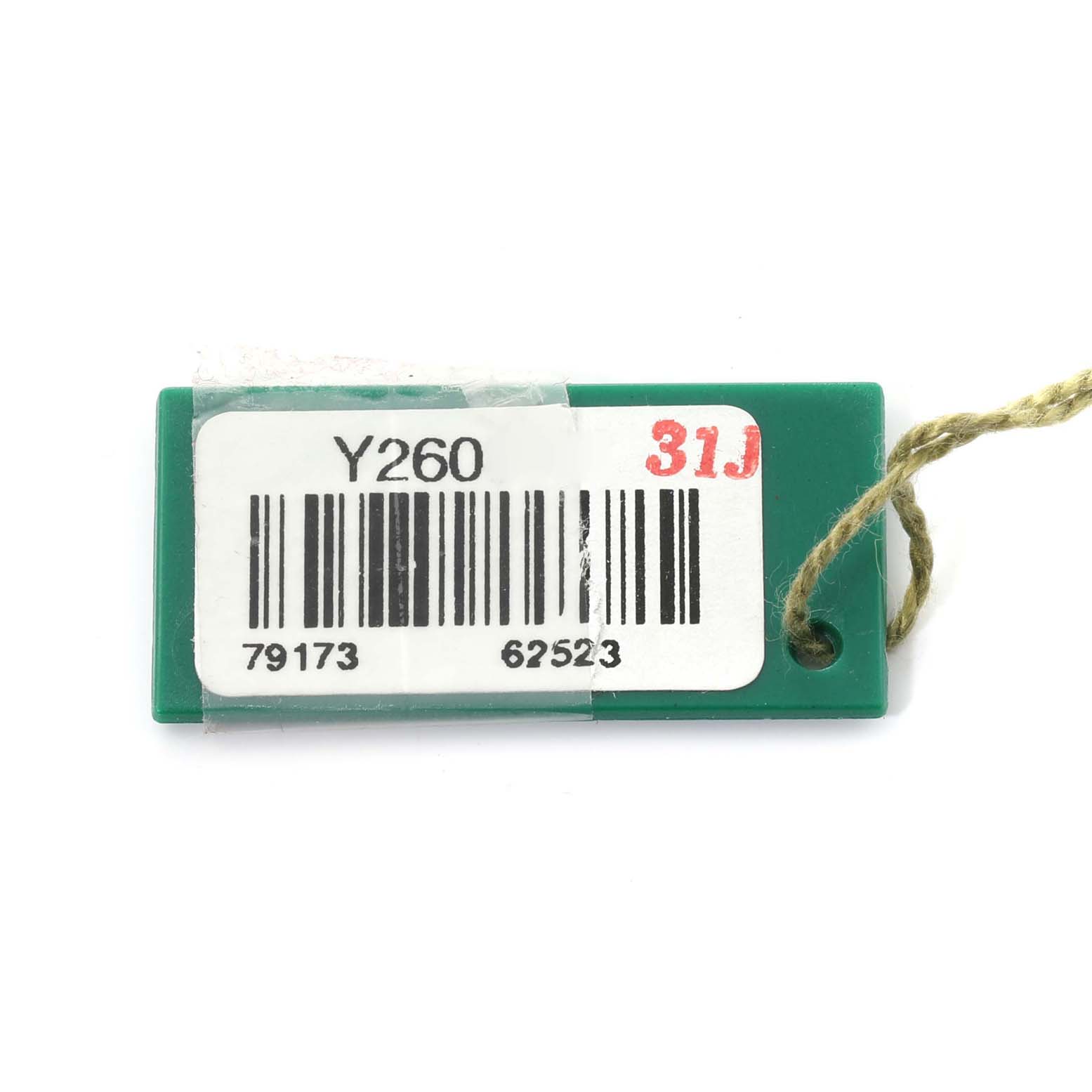 The image shows a green tag with barcodes and numbers, likely an accessory for the Rolex Datejust 79173G Women's Steel and Gold (two tone) Champagne Dial 79173G Women's Steel and Gold (two tone) Champagne Dial model.