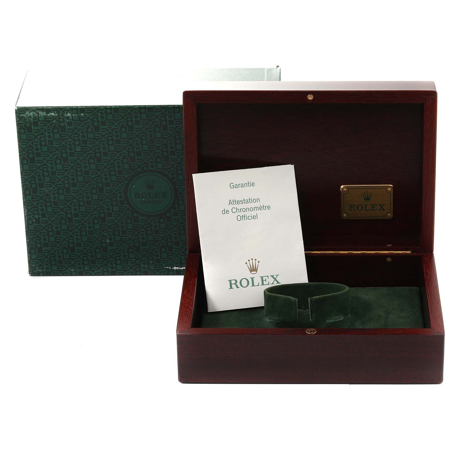 The image shows a Rolex Daytona 116523 Men's Steel and Gold (two tone) Mother of Pearl Dial 116523 Men's Steel and Gold (two tone) Mother of Pearl Dial watch box with accompanying warranty card and official certification.