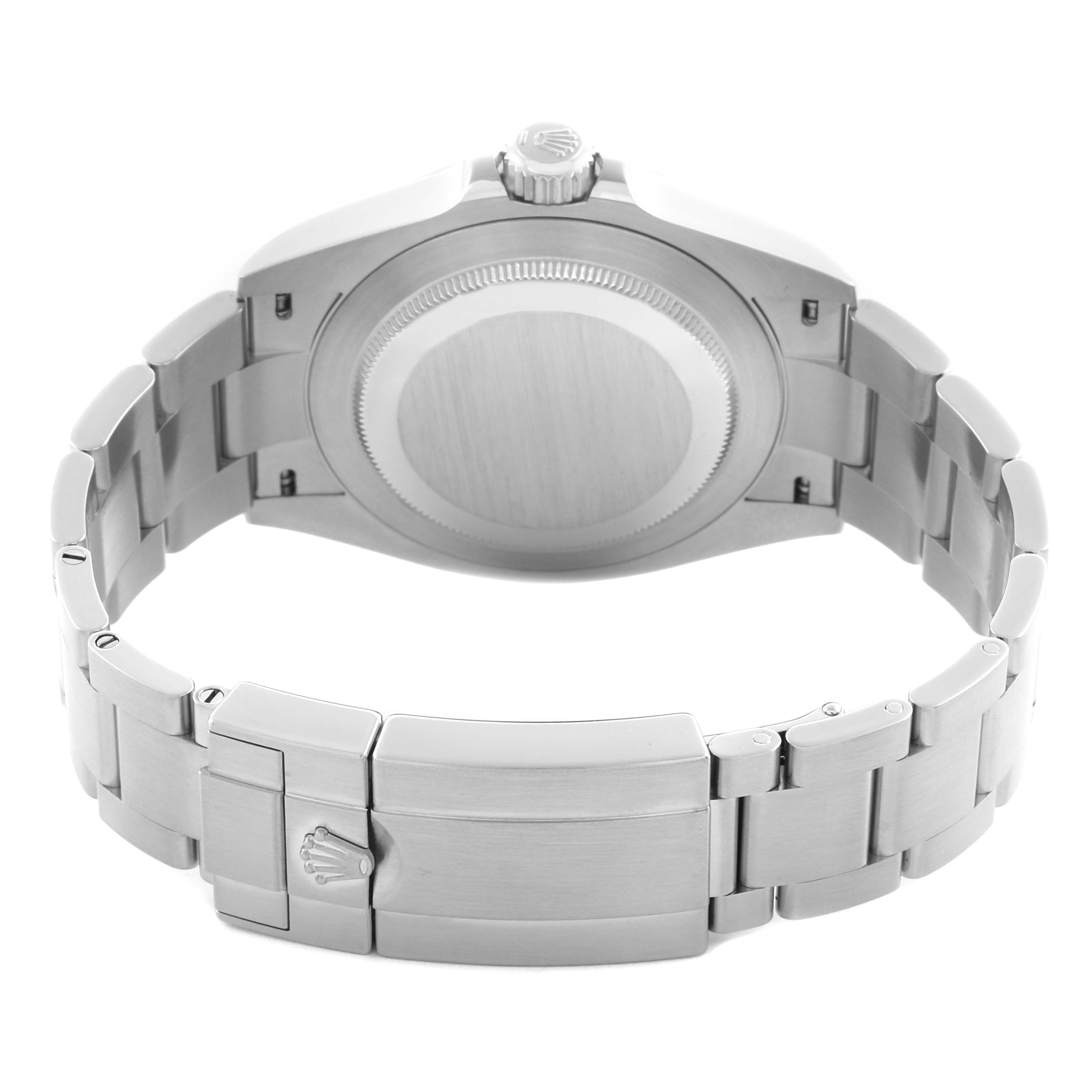 The image shows the back of a Rolex Air-King 126900 Men's Stainless Steel Black Dial 126900 Men's Stainless Steel Black Dial watch, highlighting the case back, crown, and bracelet with the clasp.