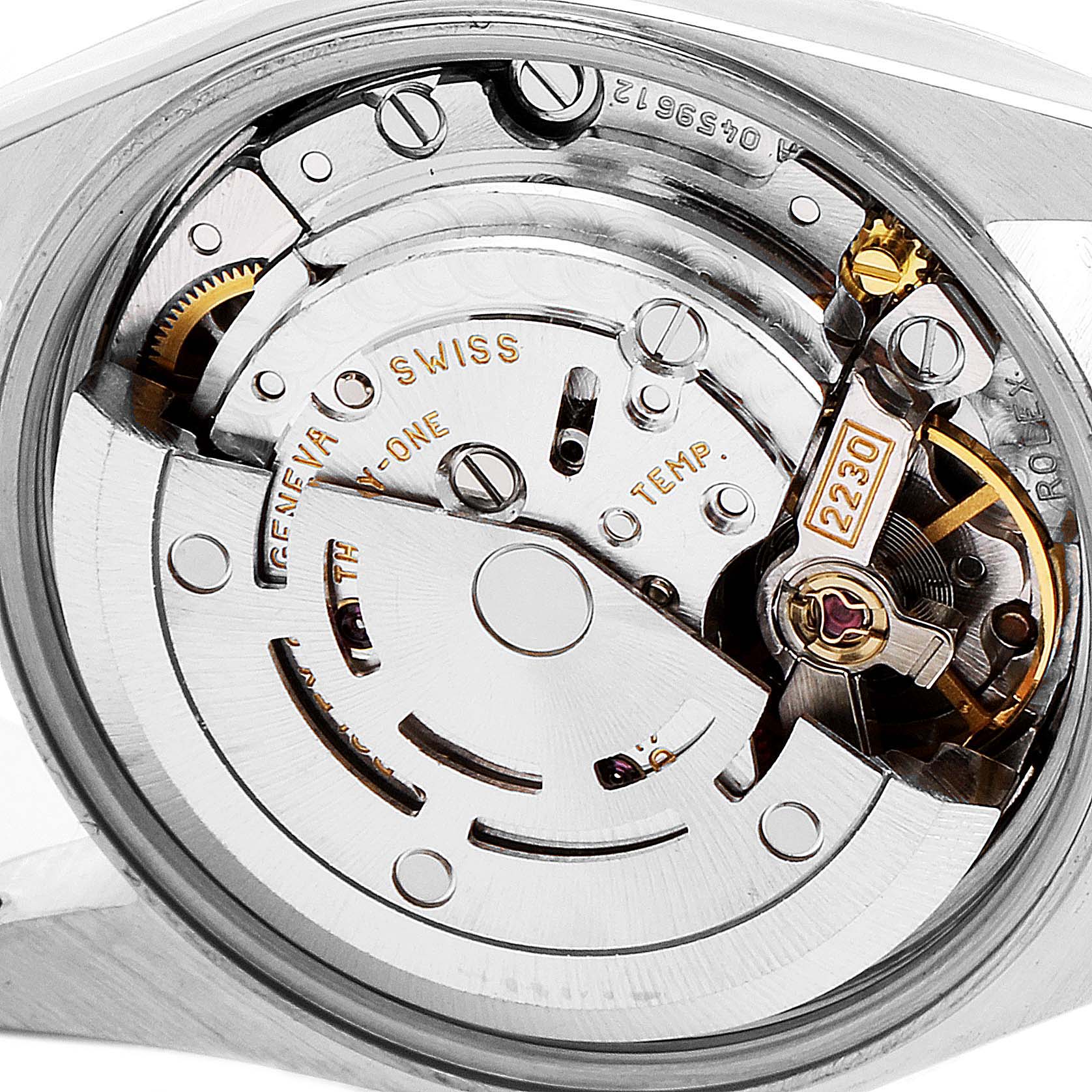 This image shows the internal mechanism of a Rolex Oyster Perpetual 76030 Women's Stainless Steel Pink Dial 76030 Women's Stainless Steel Pink Dial watch, highlighting its intricate components and gears.