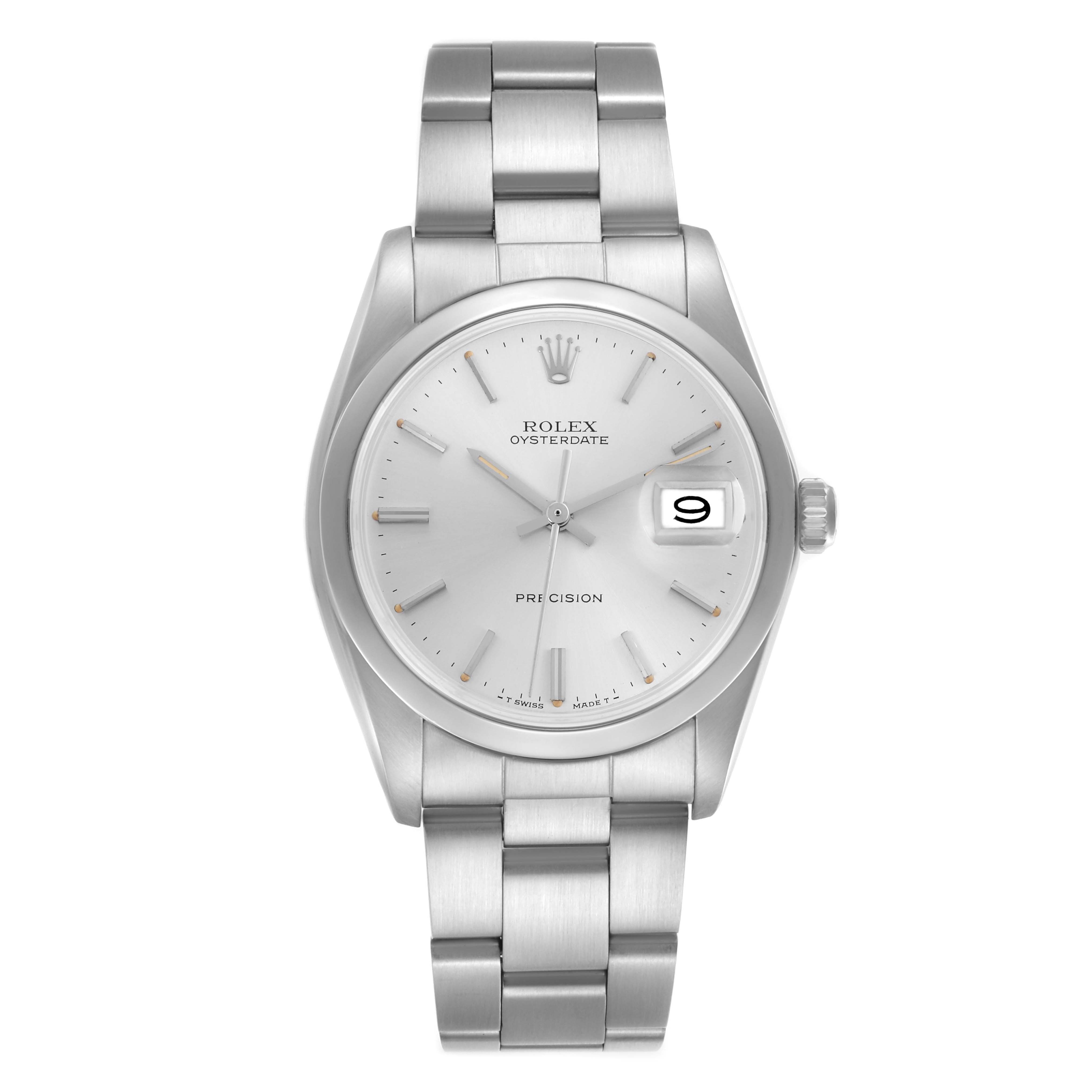 The Rolex Date 6694 Men's Stainless Steel Silver Dial 6694 Men's Stainless Steel Silver Dial watch is shown from the front, displaying its dial, hands, date window, and bracelet.