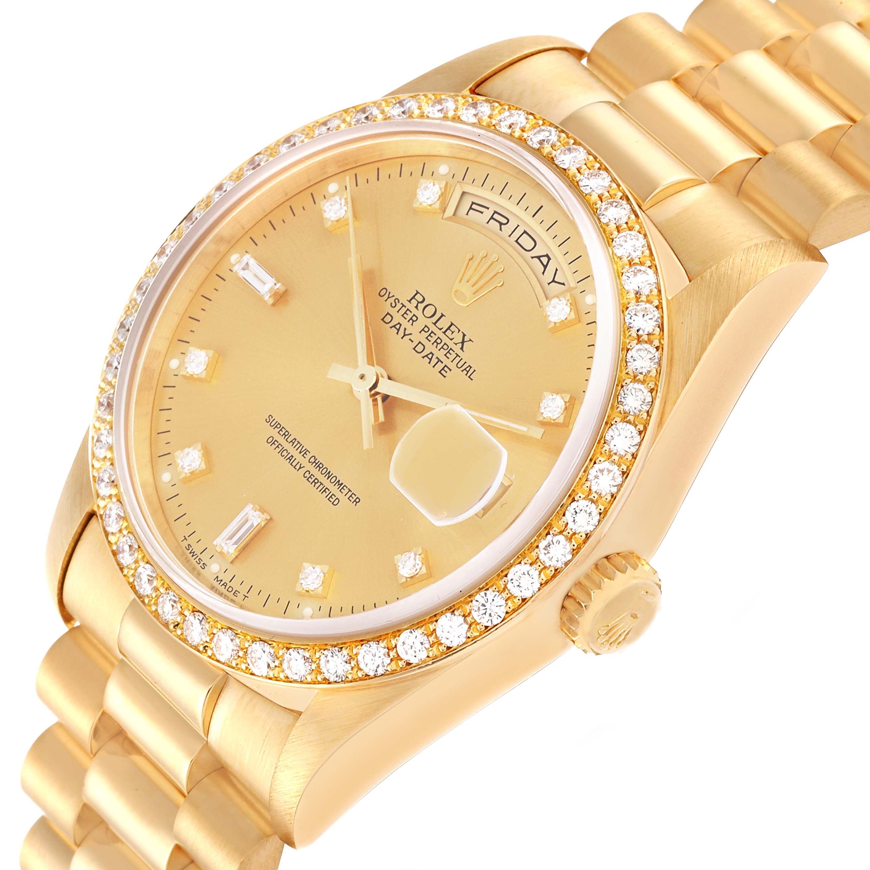 Rolex President Day Date 36mm Yellow Gold Diamond Mens Watch 18348 ...