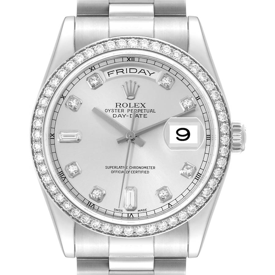 Rolex President Day-Date Platinum Diamond Mens Watch 118346 Papers SwissWatchExpo