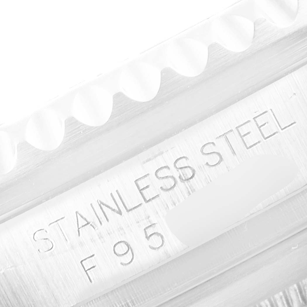 This is a close-up image of the engraving on the stainless steel case of a Rolex Sea-Dweller 16600 Men
s Stainless Steel Black Dial 16600 Men
s Stainless Steel Black Dial watch.