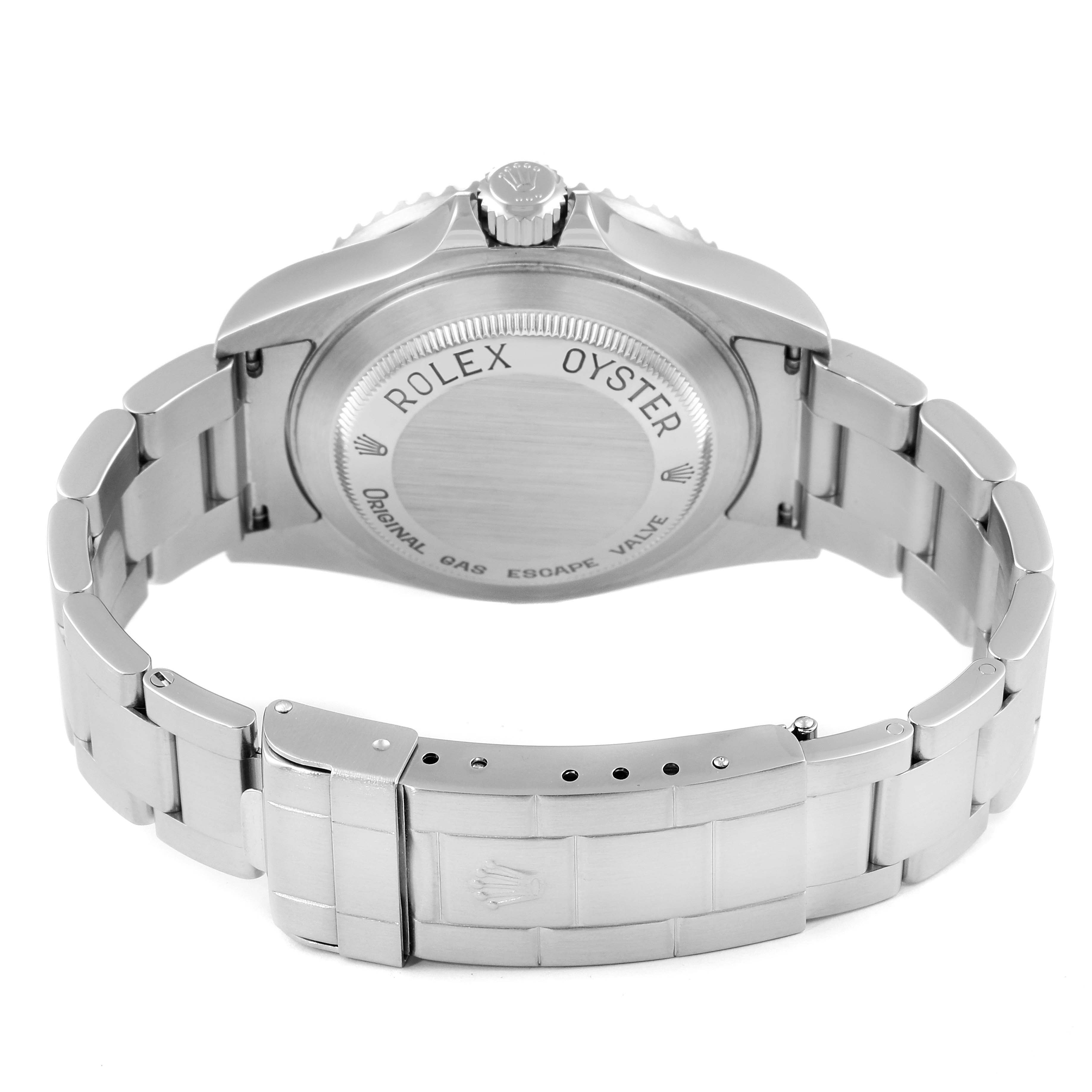 This image shows the back case and bracelet of a Rolex Sea-Dweller 16600 Men
s Stainless Steel Black Dial 16600 Men
s Stainless Steel Black Dial watch from a rear angle.