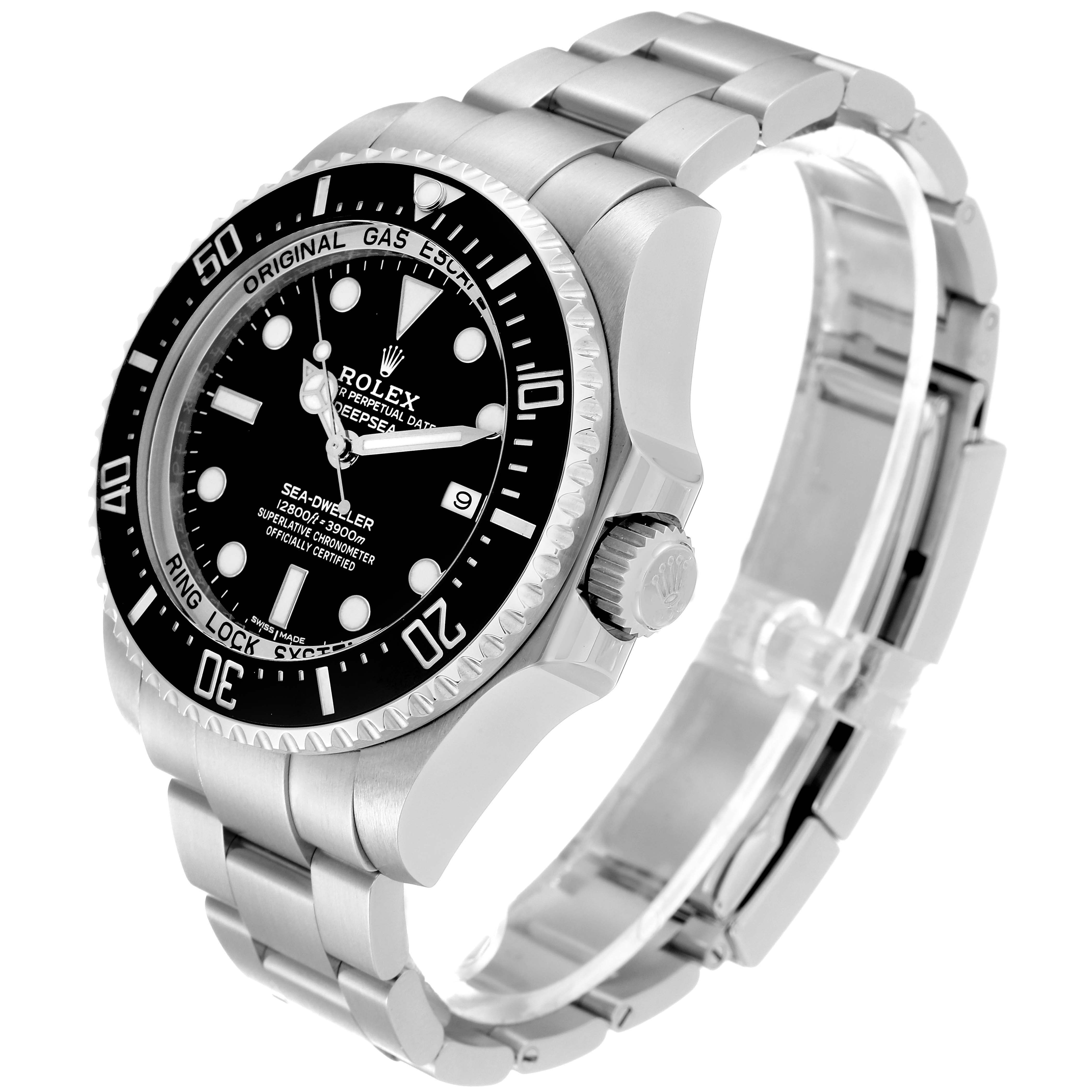 The image shows a Rolex Sea-Dweller 116660 Men
s Stainless Steel Black Dial 116660 Men
s Stainless Steel Black Dial watch viewed from a front-side angle, displaying the face, bezel, crown, and part of the bracelet.