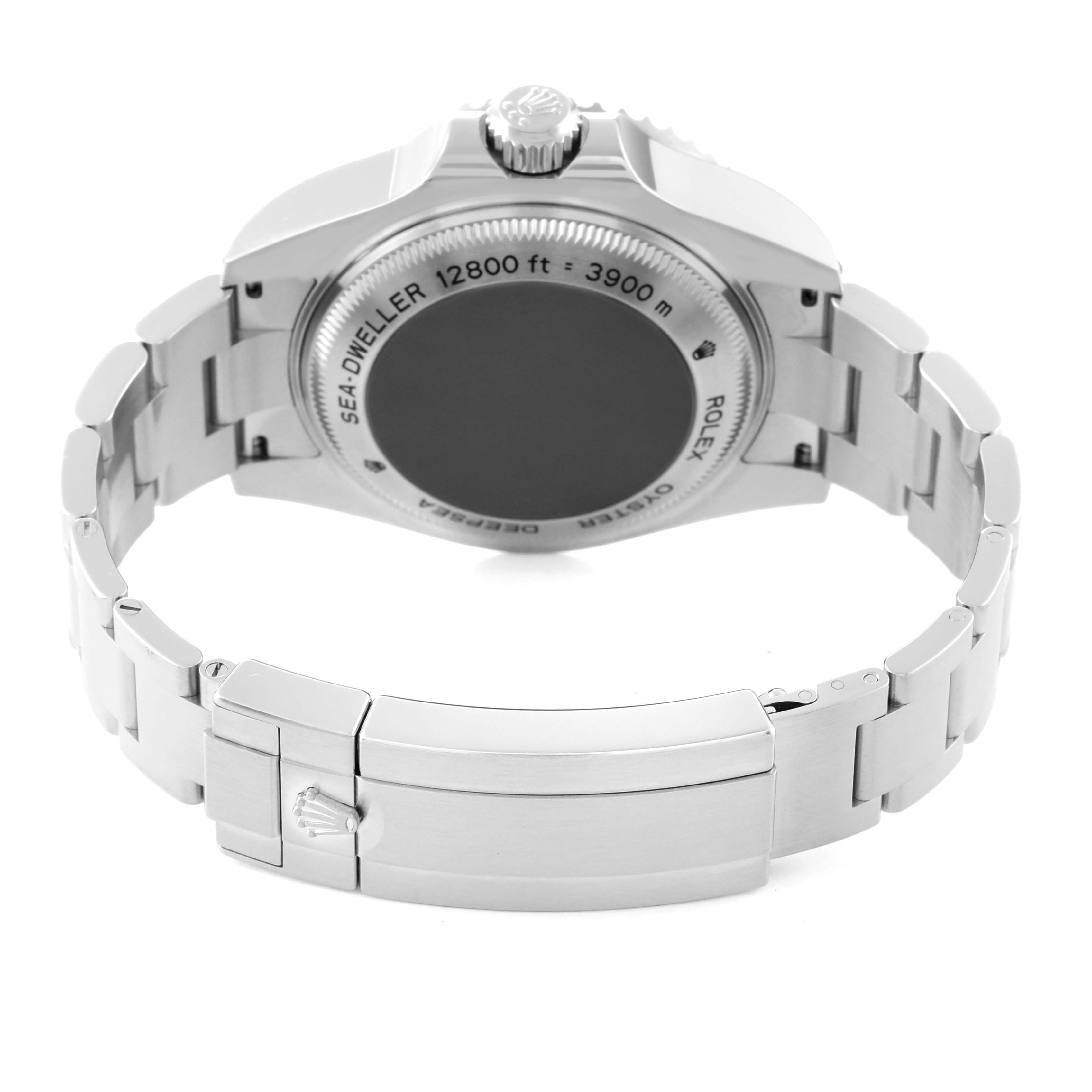 This image shows the back and clasp of a Rolex Sea-Dweller 116660 Men
s Stainless Steel Black Dial 116660 Men
s Stainless Steel Black Dial watch, focusing on the caseback and bracelet.