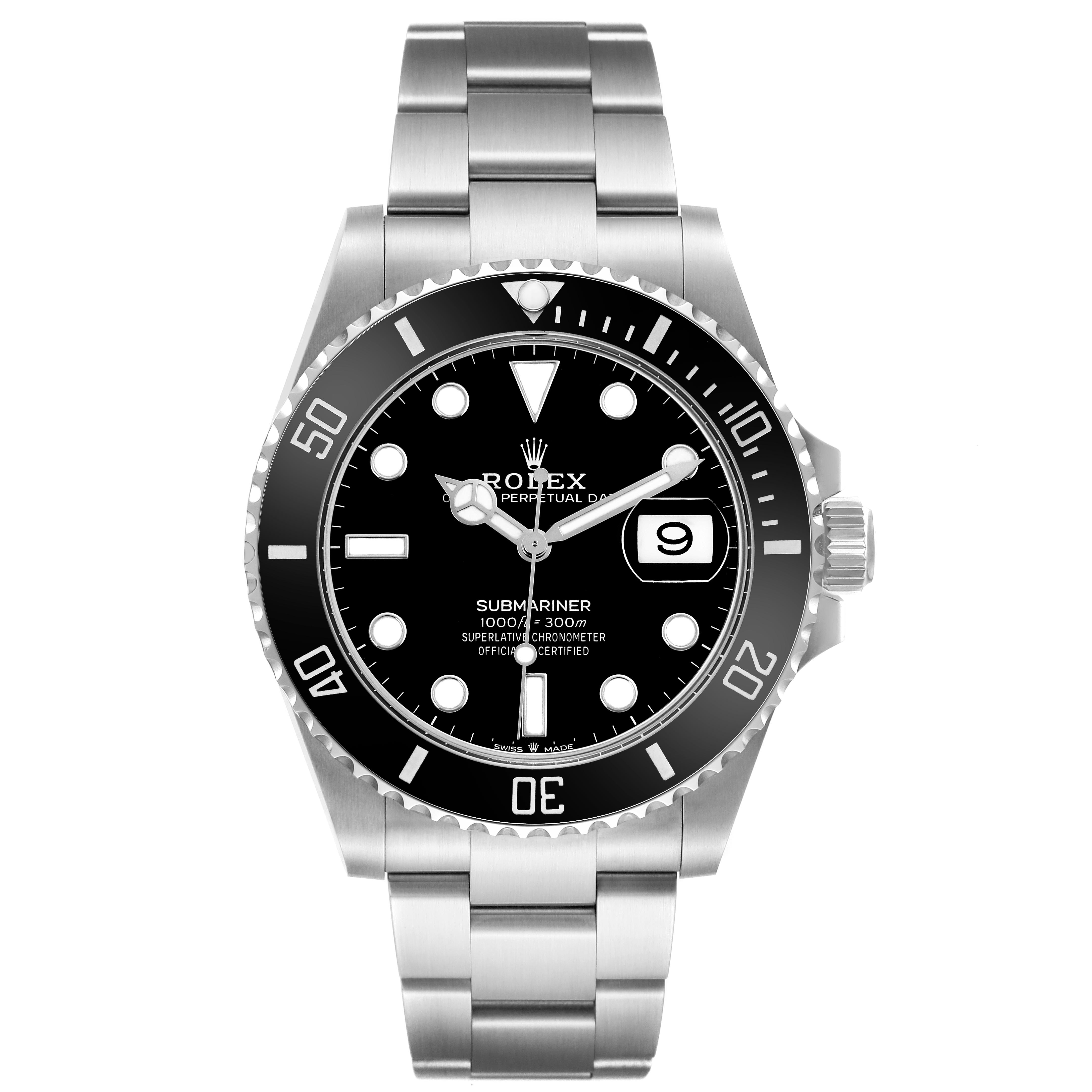 The Rolex Submariner 126610LN Men's Stainless Steel Black Dial 126610LN Men's Stainless Steel Black Dial watch is shown from the front, displaying its dial, bezel, and bracelet.
