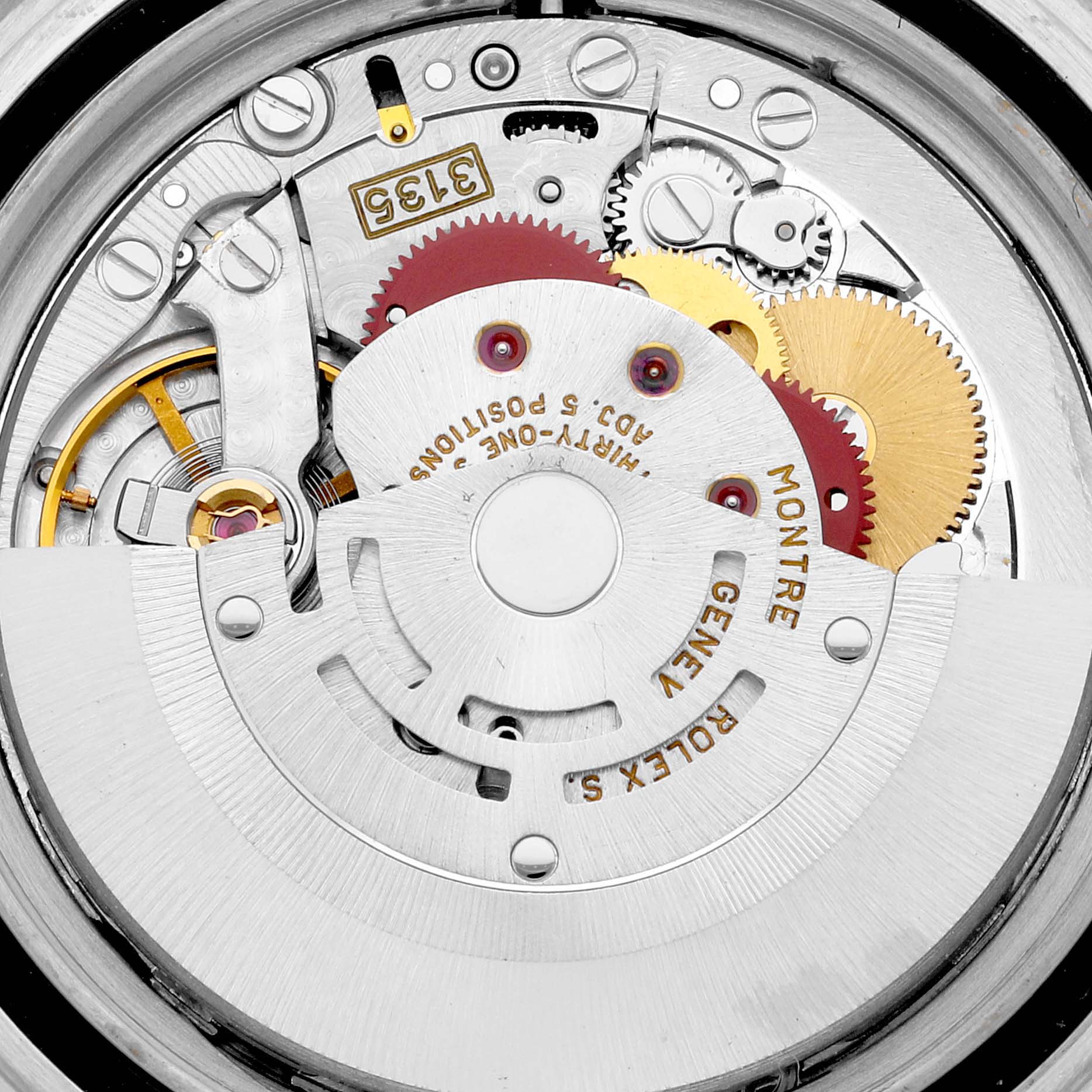 The image shows a close-up view of the movement and internal components of a Rolex Submariner 16613 Men's Steel and Gold (two tone) Blue Dial 16613 Men's Steel and Gold (two tone) Blue Dial watch.
