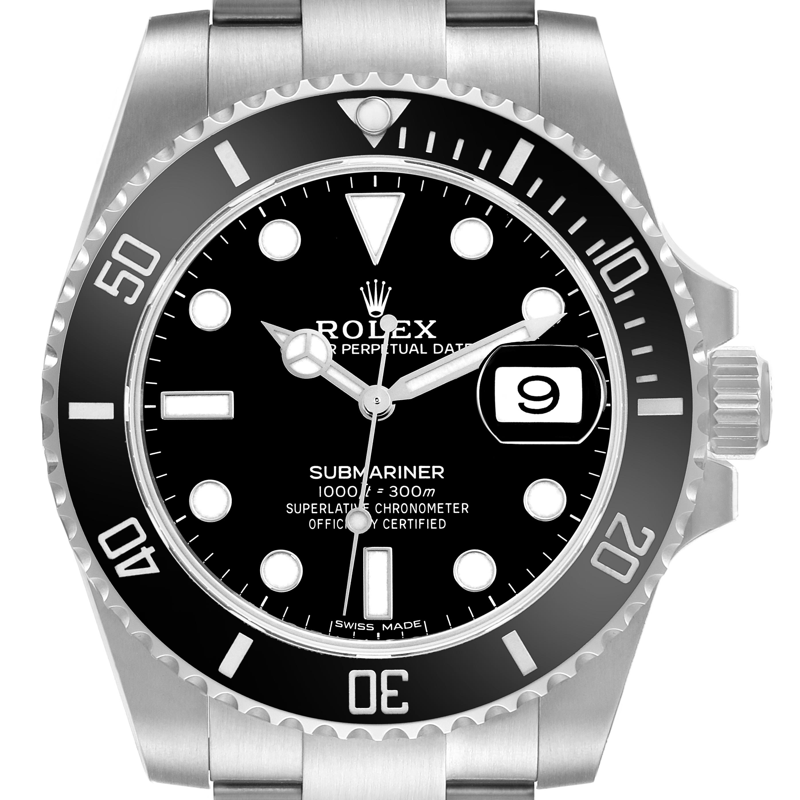 The Rolex Submariner 116610 Men's Stainless Steel Black Dial 116610 Men's Stainless Steel Black Dial watch is shown from a front angle, displaying the dial, bezel, and crown.