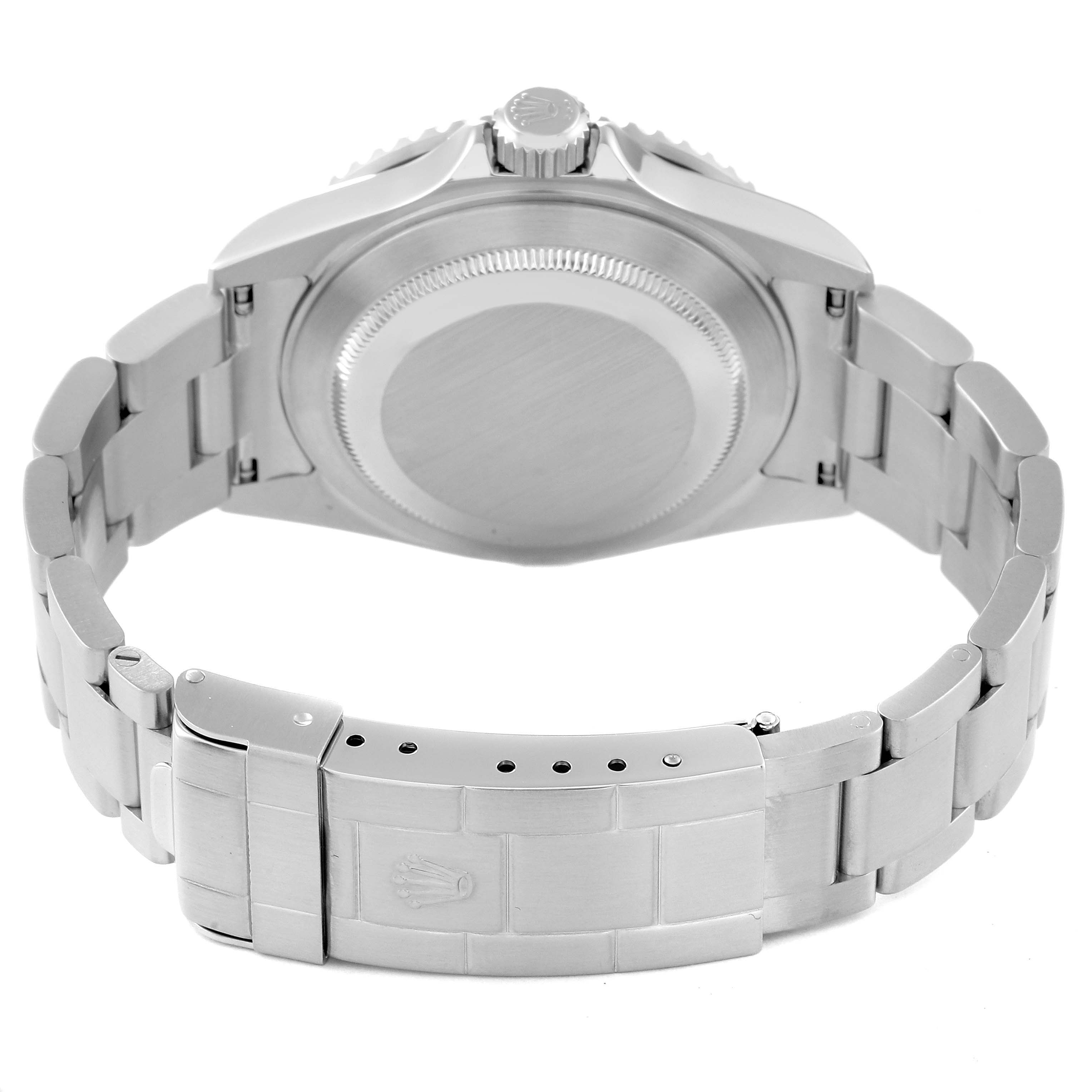 The image shows the back case and bracelet of a Rolex Submariner 16610 Men
s Stainless Steel Black Dial 16610 Men
s Stainless Steel Black Dial watch.