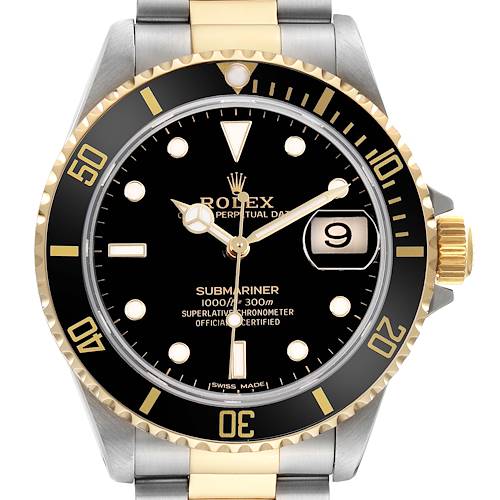 Photo of Rolex Submariner Steel Yellow Gold Black Dial Mens Watch 16613 Box Papers