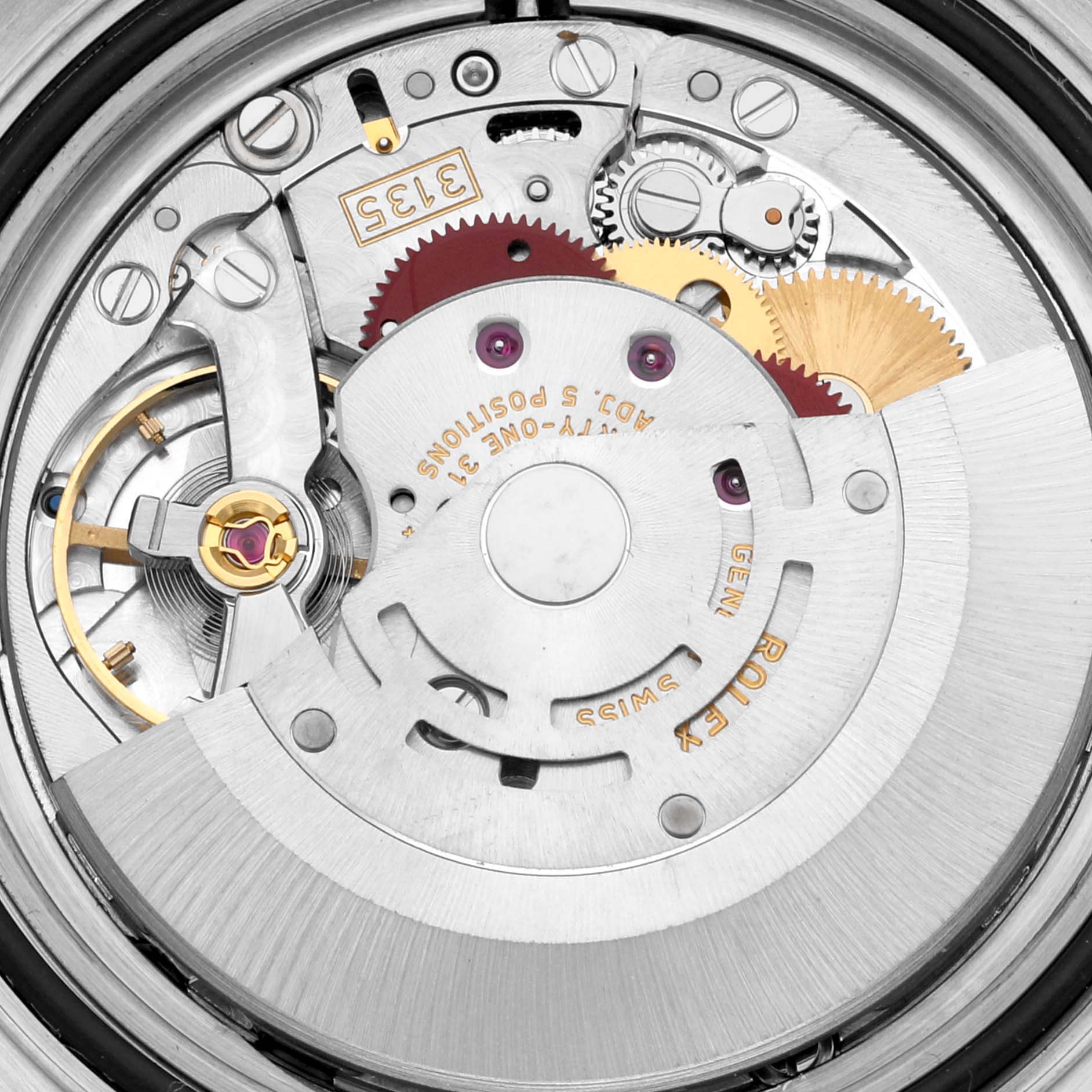 This image shows an up-close, detailed view of the internal movement mechanism of the Rolex Yacht-Master 16623 Men's Steel and Gold (two tone) Champagne Dial 16623 Men's Steel and Gold (two tone) Champagne Dial watch.