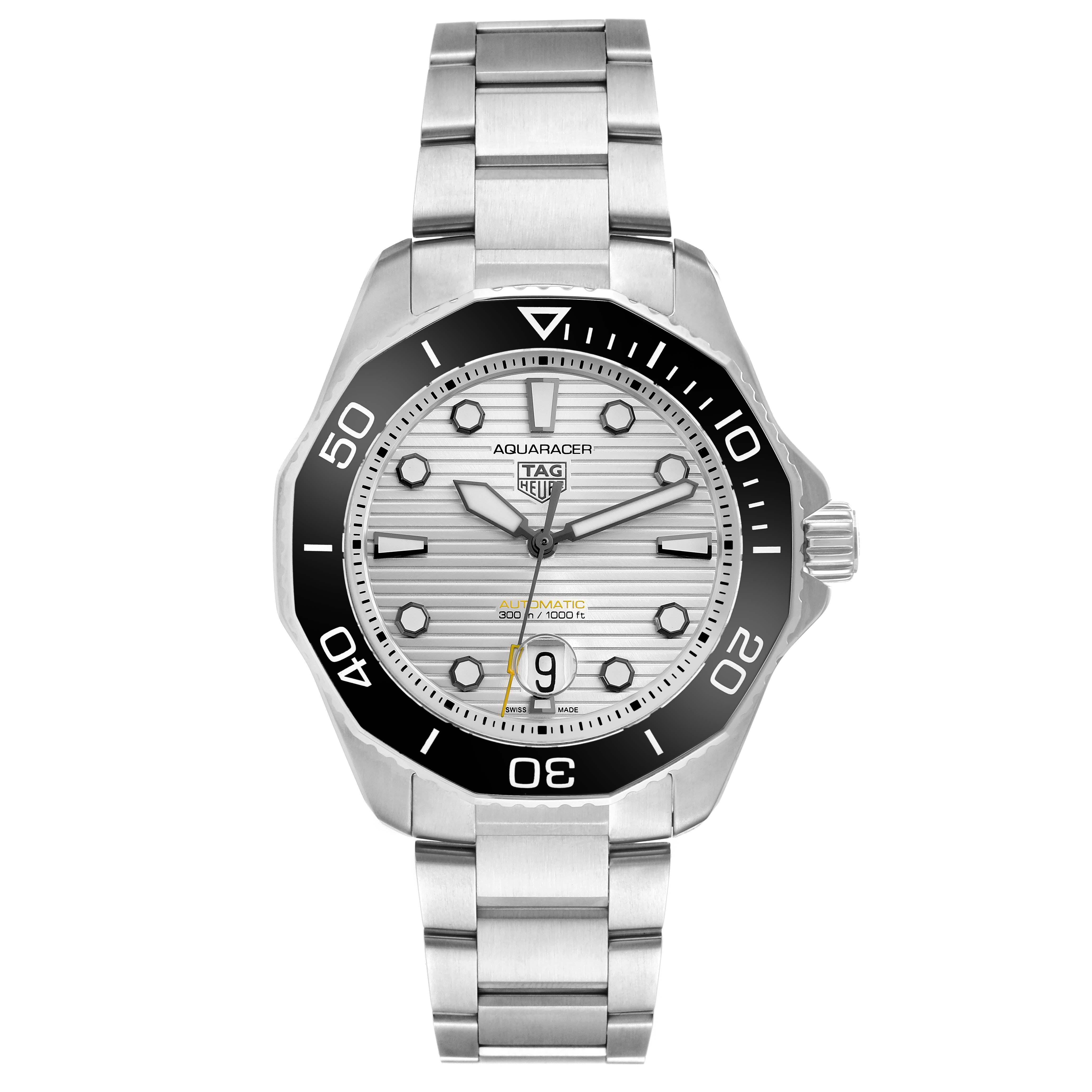 The Tag Heuer Aquaracer WBP201C.BA0632 Men's Stainless Steel Silver Dial WBP201C.BA0632 Men's Stainless Steel Silver Dial watch is shown from a front angle, displaying the face, bezel, and bracelet.