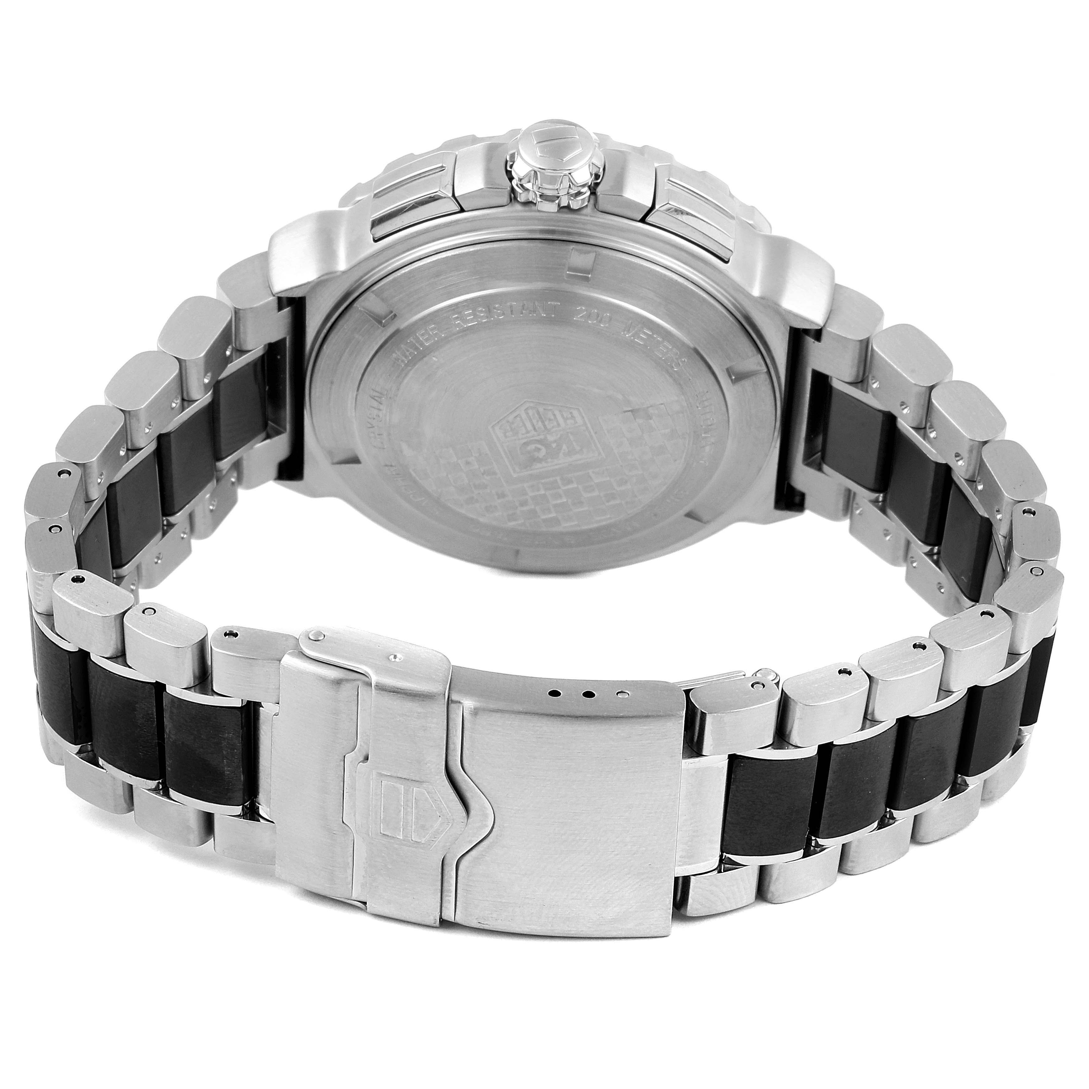 The image shows the back view and clasp of the Tag Heuer Formula 1 CAU2011.BA0873 Men's Stainless Steel Grey Dial CAU2011.BA0873 Men's Stainless Steel Grey Dial watch.