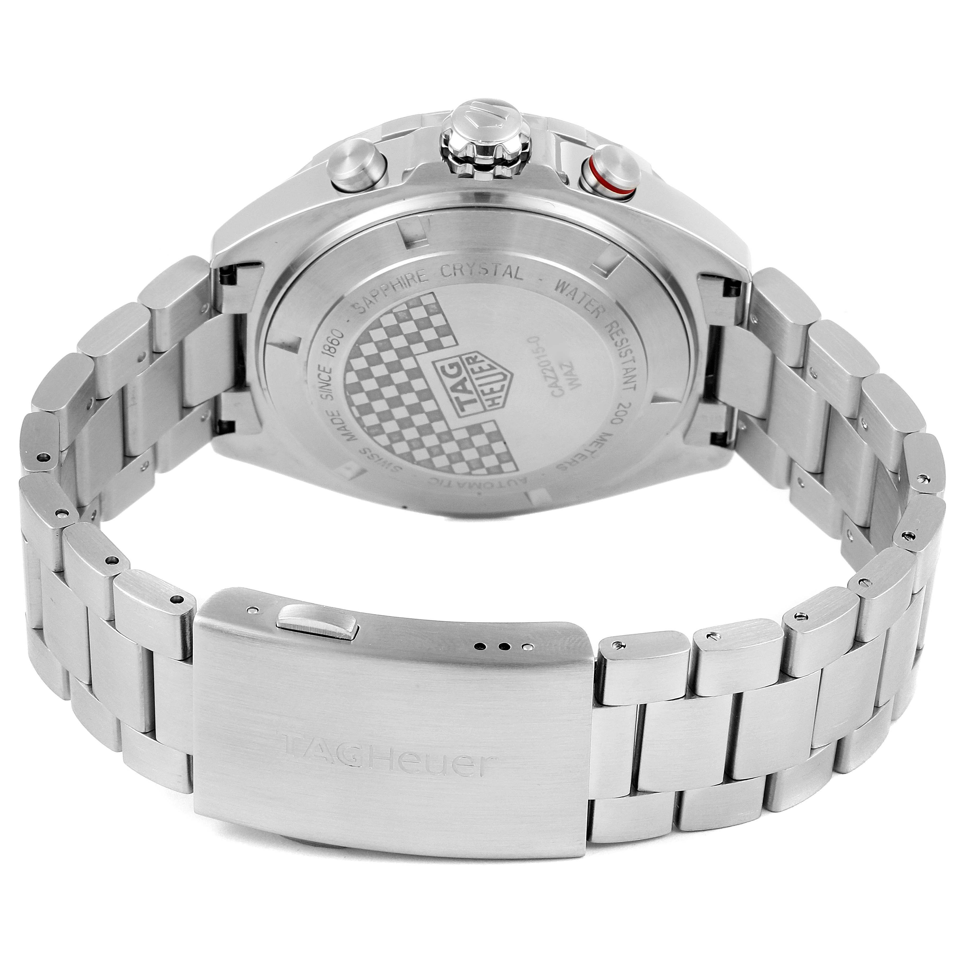 The image shows the back case and stainless steel bracelet of a Tag Heuer Formula 1 CAZ2015.BA0876 Men's Stainless Steel Blue Dial CAZ2015.BA0876 Men's Stainless Steel Blue Dial watch at a rear angle.