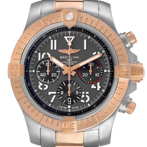 This Breitling Avenger UB01821A1B1U1 Men's Steel and Gold (two tone) Grey Dial watch is shown from the front, displaying the bezel, dial, and chronograph features.