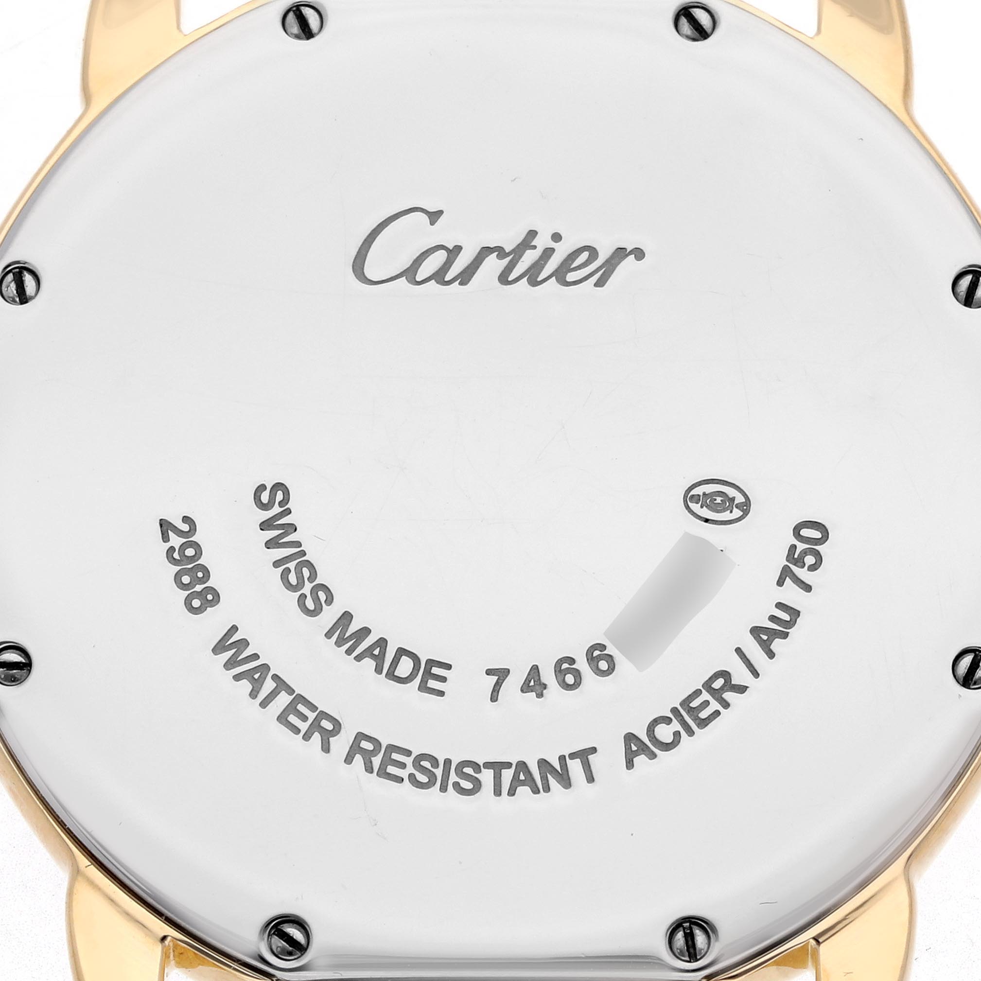 The image shows the back case of the Cartier Ronde W6700455 Men
s Yellow Gold Silver Dial W6700455 Men
s Yellow Gold Silver Dial watch, highlighting engravings and screws.