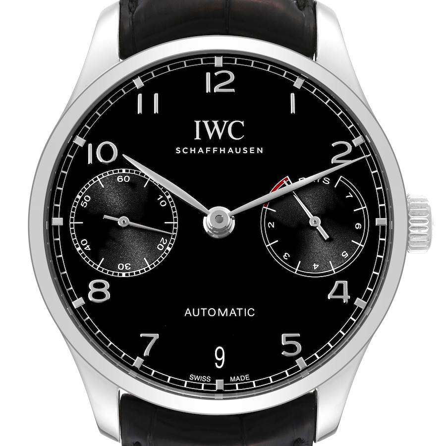 IWC Portuguese Chrono 7 Day Black Dial Steel Mens Watch IW500703 SwissWatchExpo
