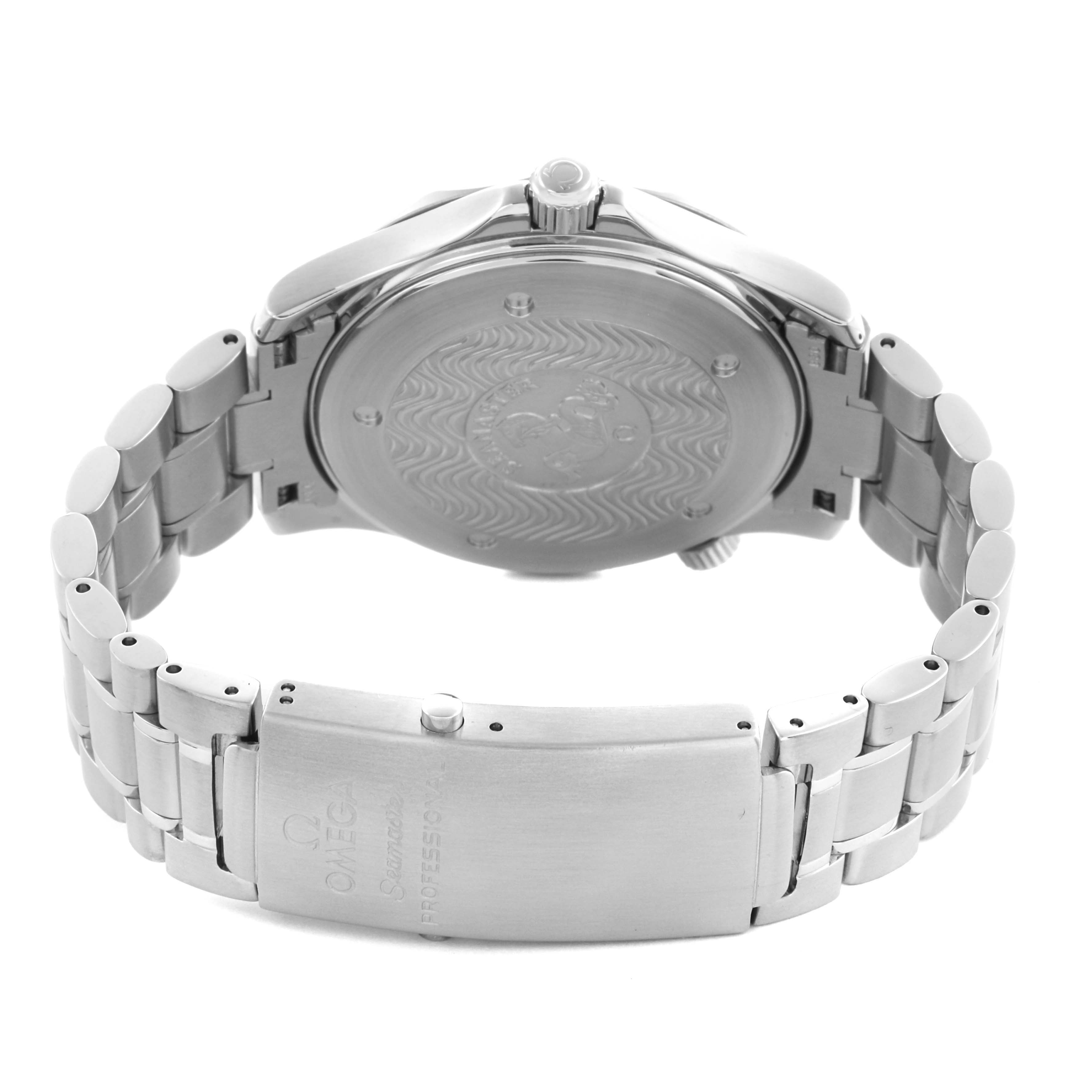 The image shows the back, clasp, and bracelet of an Omega Seamaster 2264.50.00 Men
s Stainless Steel Black Dial 2264.50.00 Men
s Stainless Steel Black Dial watch from a rear angle.