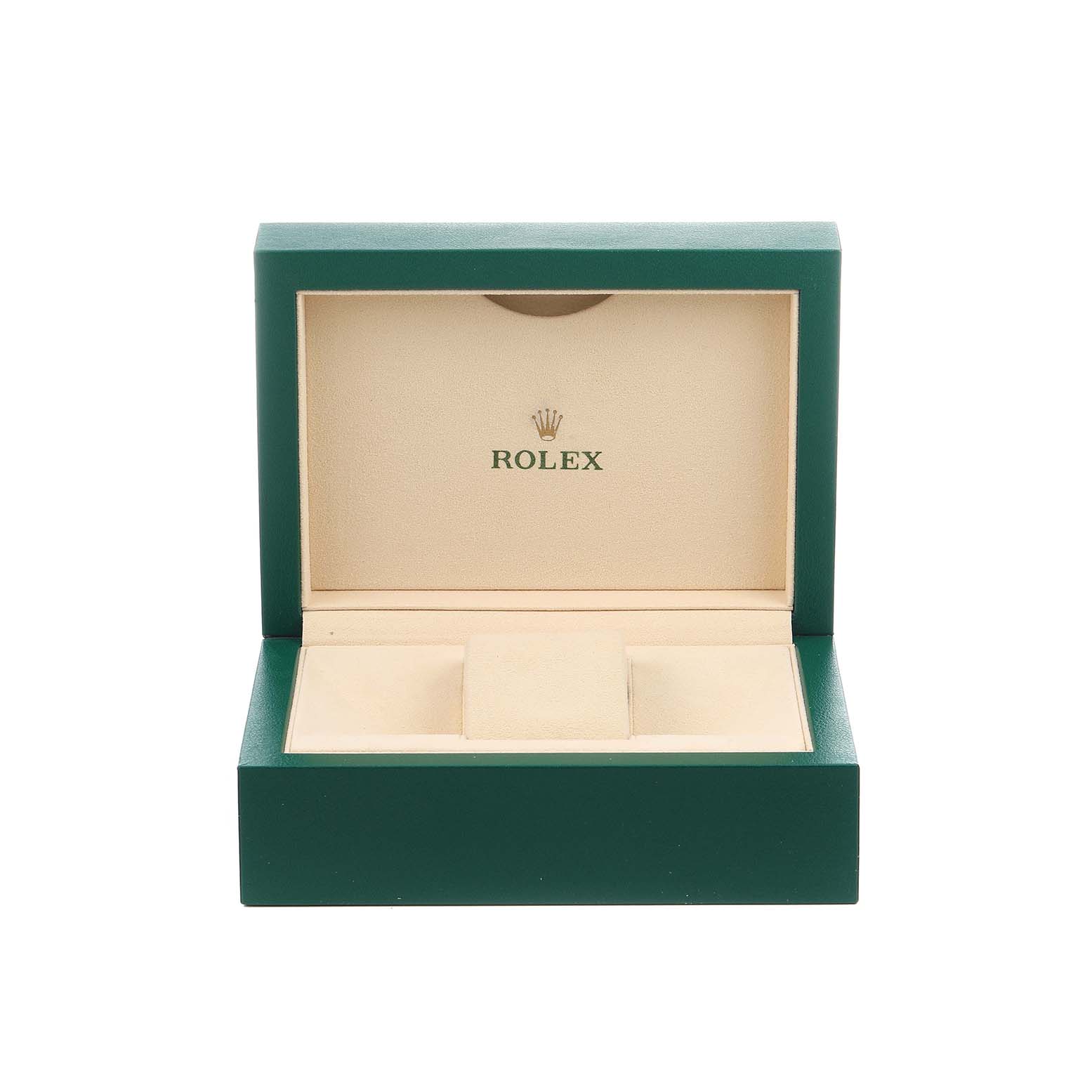 The image shows an open Rolex box for the Datejust 41 model, displaying the interior with space for the watch.